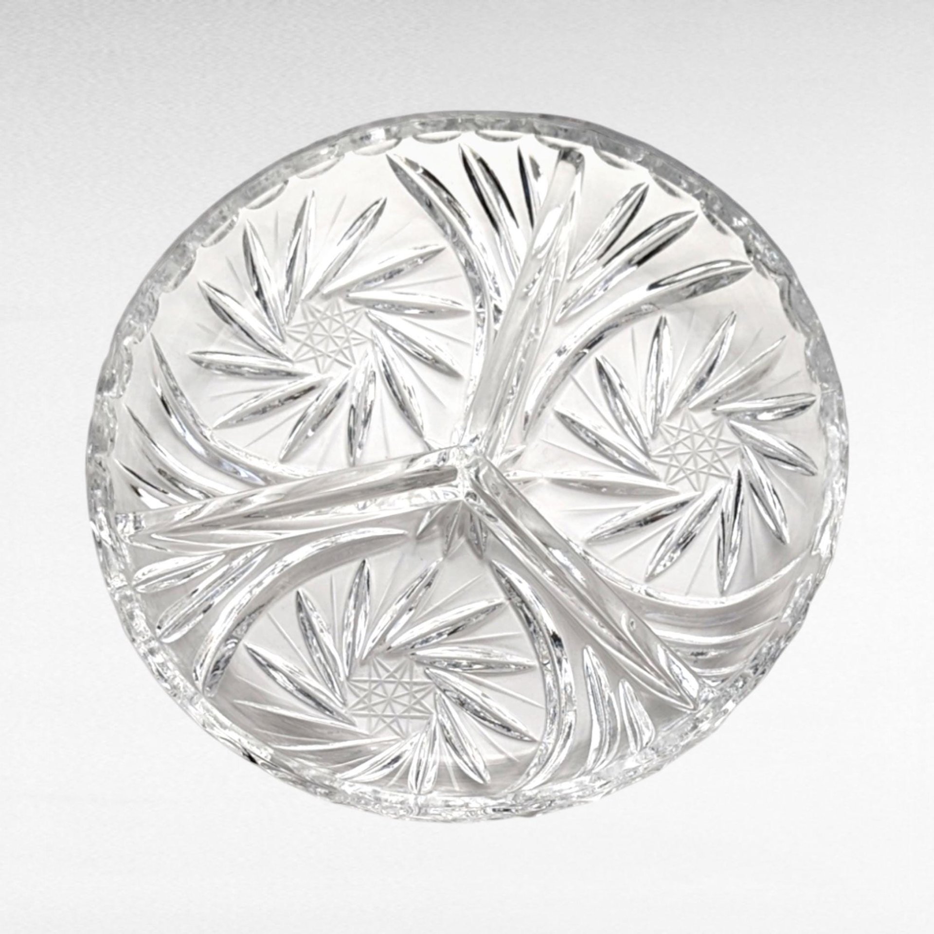 Vintage American Cut Crystal Relish Dish, Pinwheel Pattern, Divided Serving Dish, Appetizer Tray, Party Dish, Entertaining