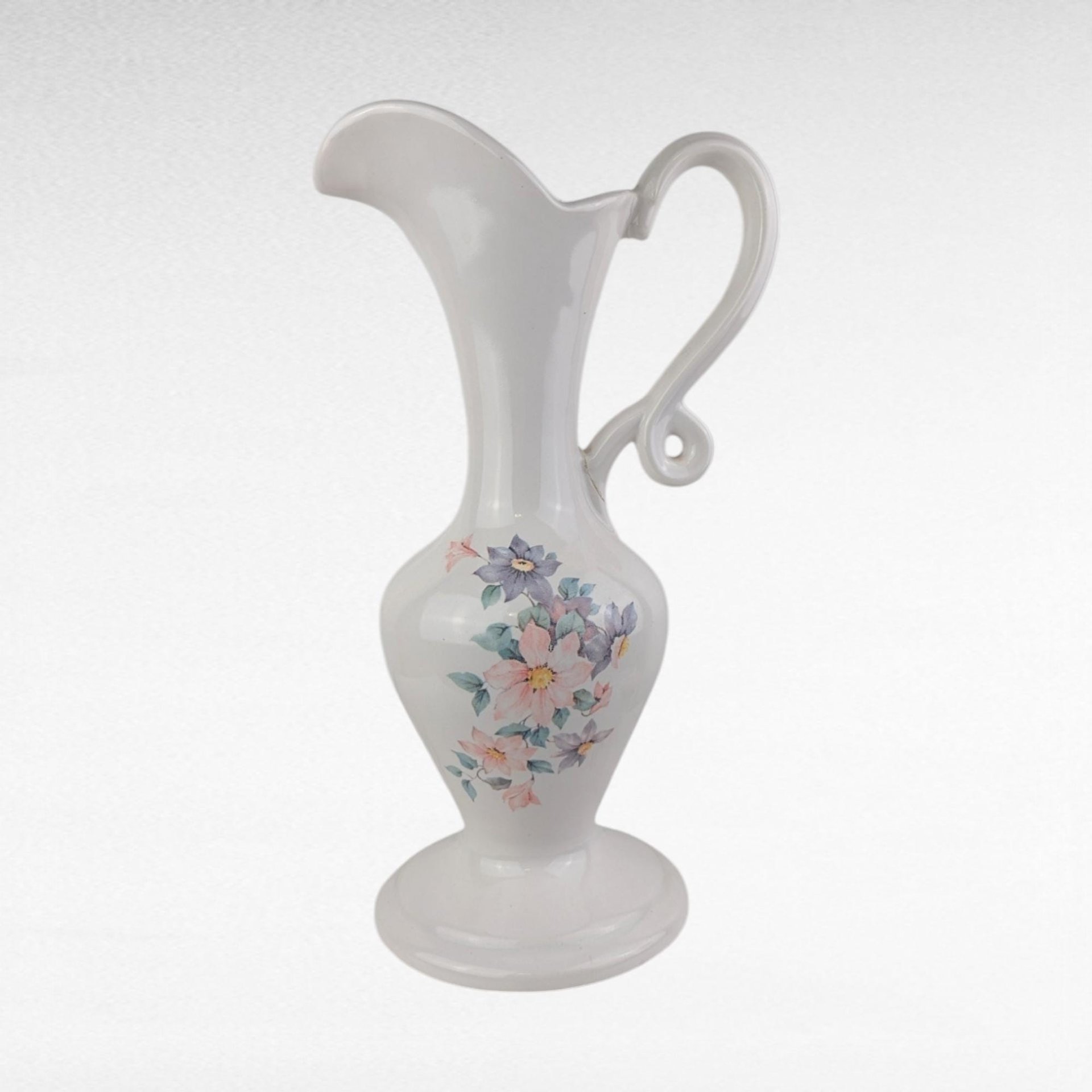 Vintage Royal Haeger Pitcher, White Ceramic Pitcher with Floral Design,  Art Pottery,  Mid-Century Modern,  Vase,  Home Decor