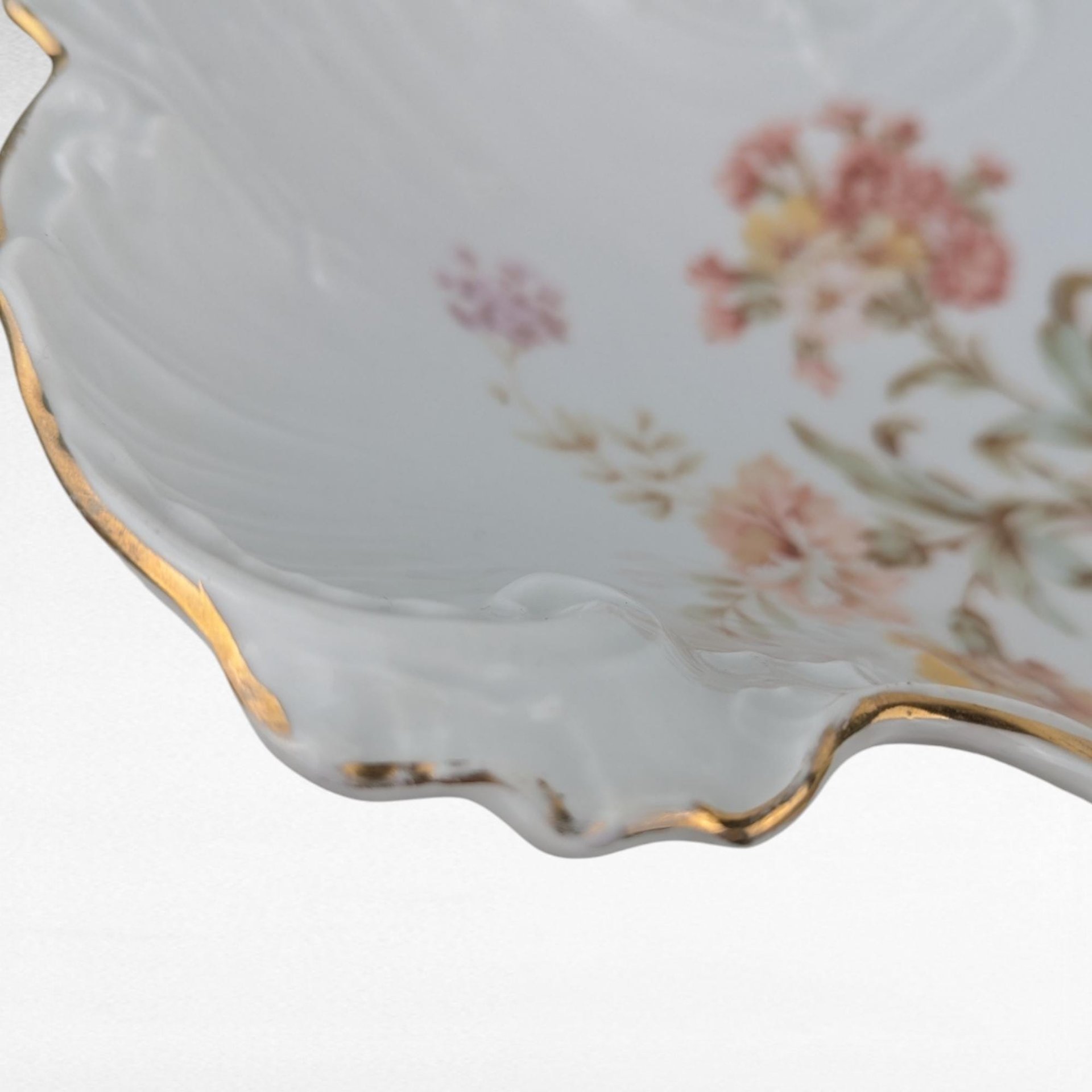 CT Carl Tielsch Germany 13" Porcelain Bowl | Antique Serving Bowl | Floral & Gold Decor