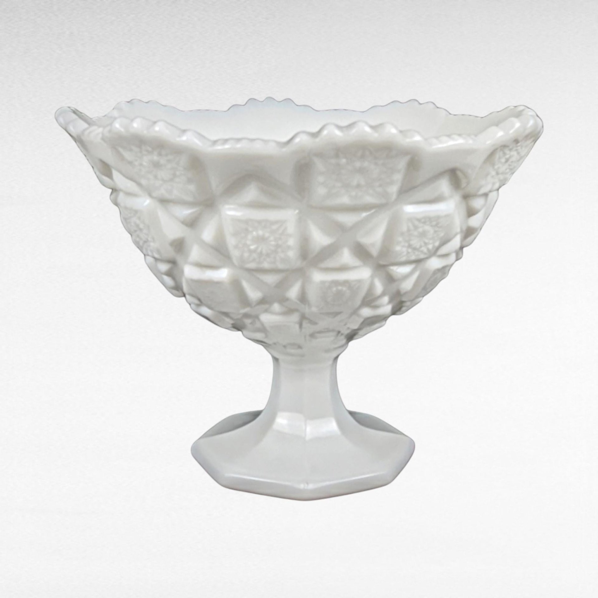 Vintage Westmoreland Old Quilt Milk Glass Bowl | Pedestal Bowl | Candy Dish | Collectible Glassware