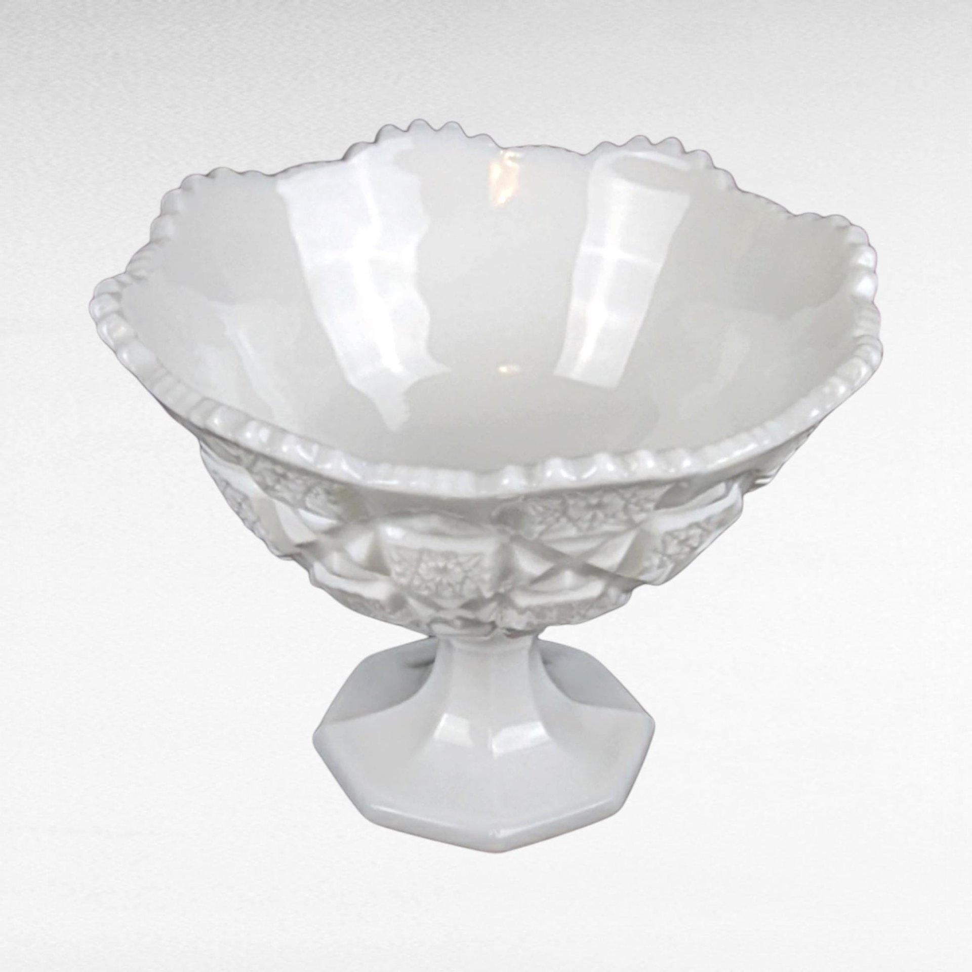 Vintage Westmoreland Old Quilt Milk Glass Bowl | Pedestal Bowl | Candy Dish | Collectible Glassware