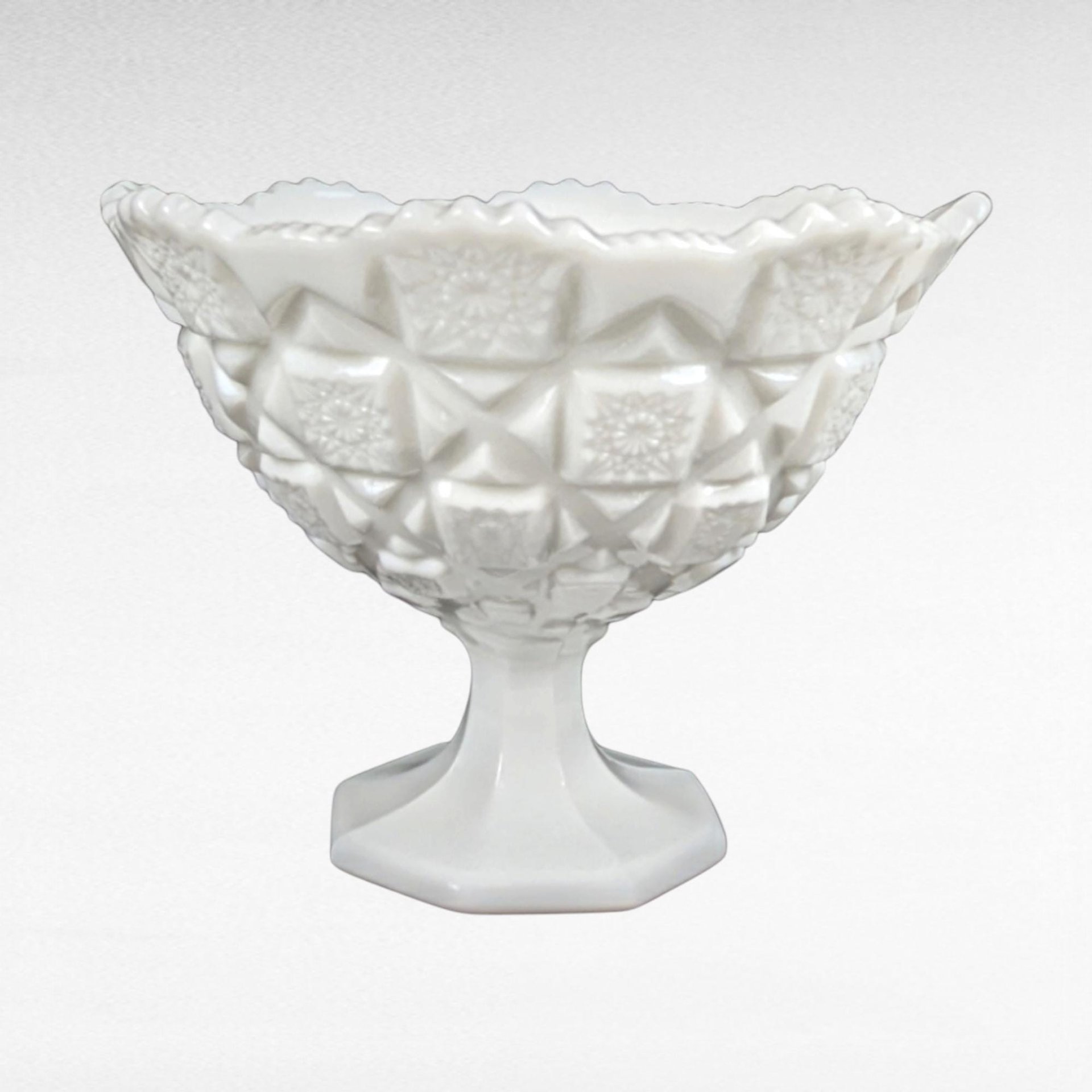 Vintage Westmoreland Old Quilt Milk Glass Bowl | Pedestal Bowl | Candy Dish | Collectible Glassware