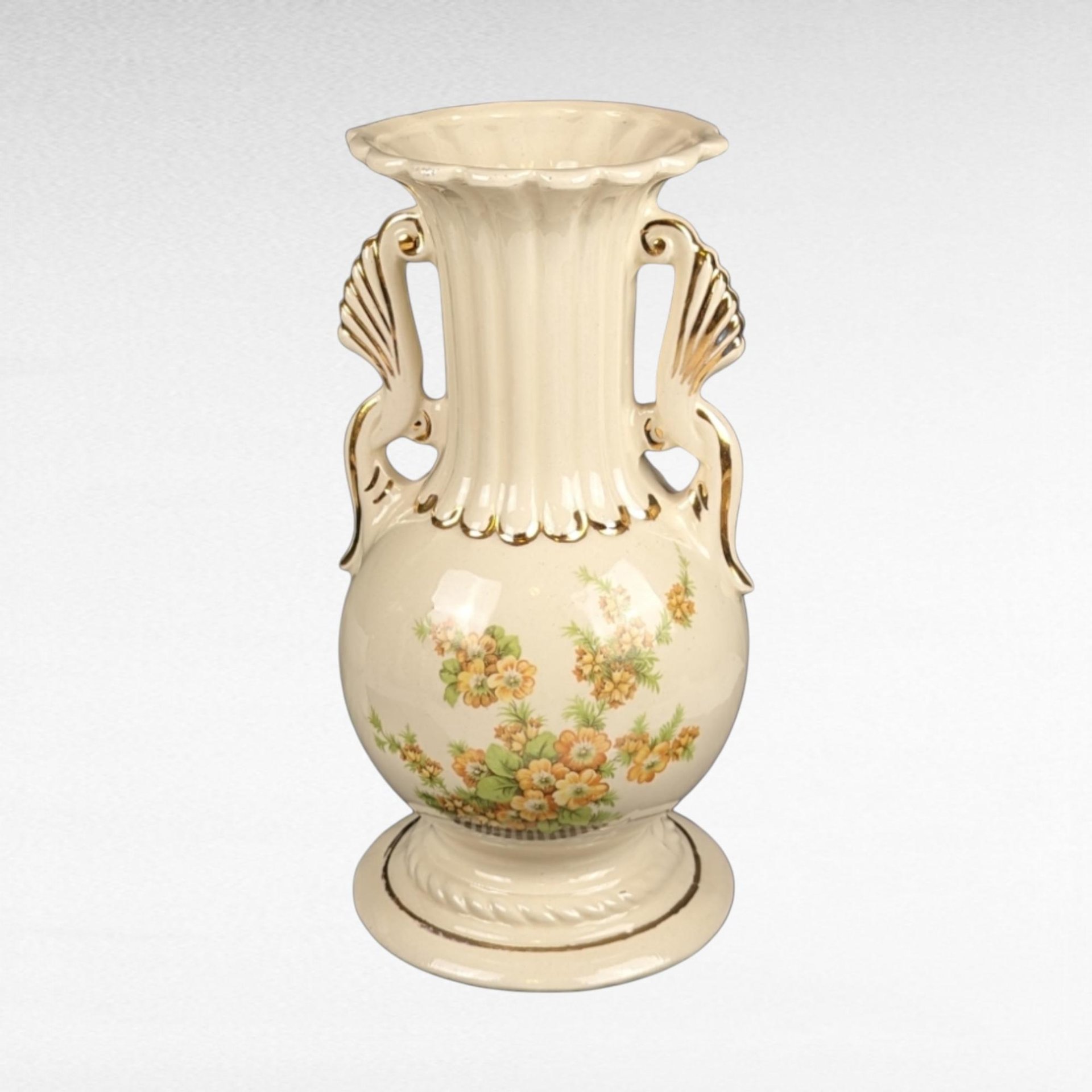 Vintage Porcelain Vase with Handles | Floral Design | USA 29A | 10 Inch | Home Decor