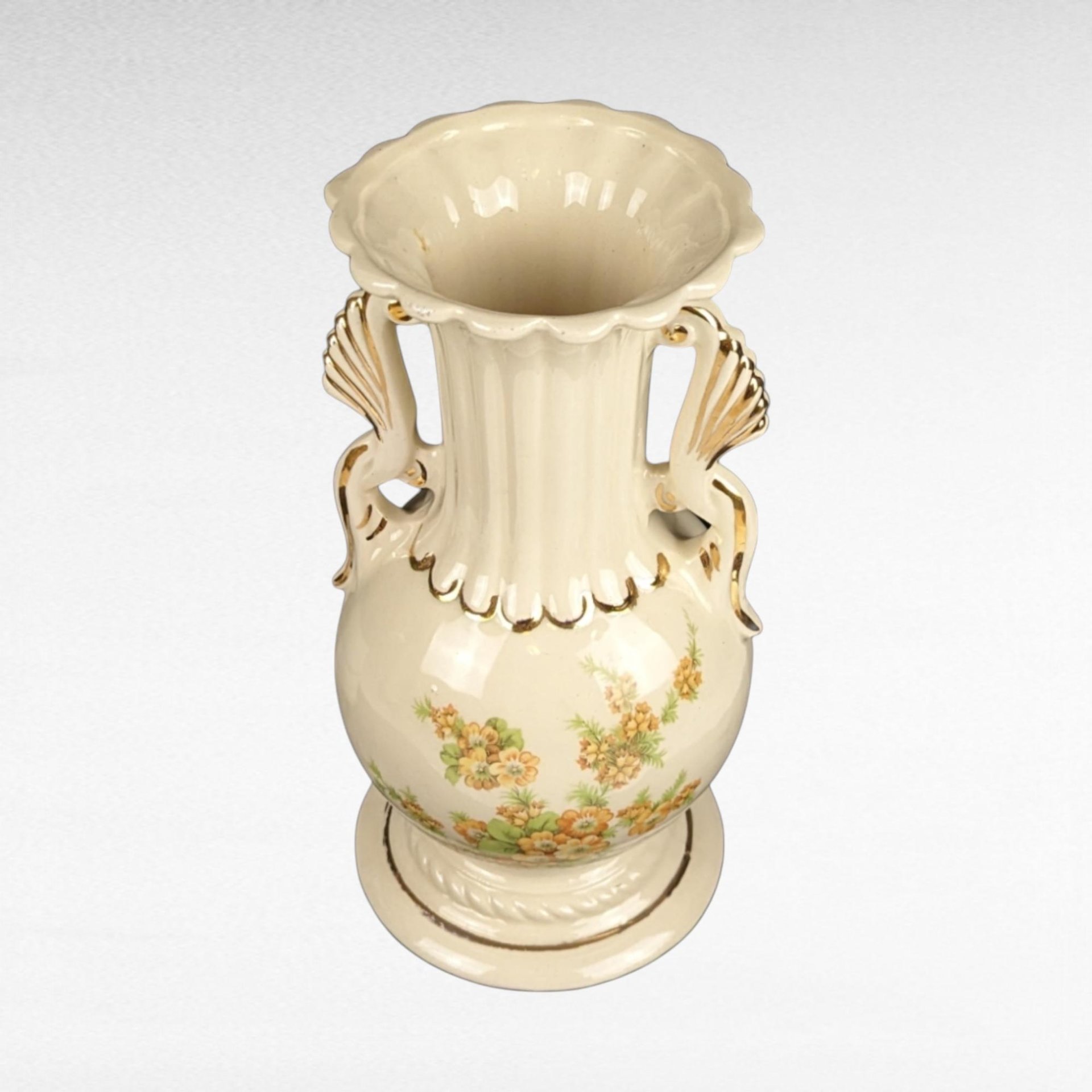 Vintage Porcelain Vase with Handles | Floral Design | USA 29A | 10 Inch | Home Decor