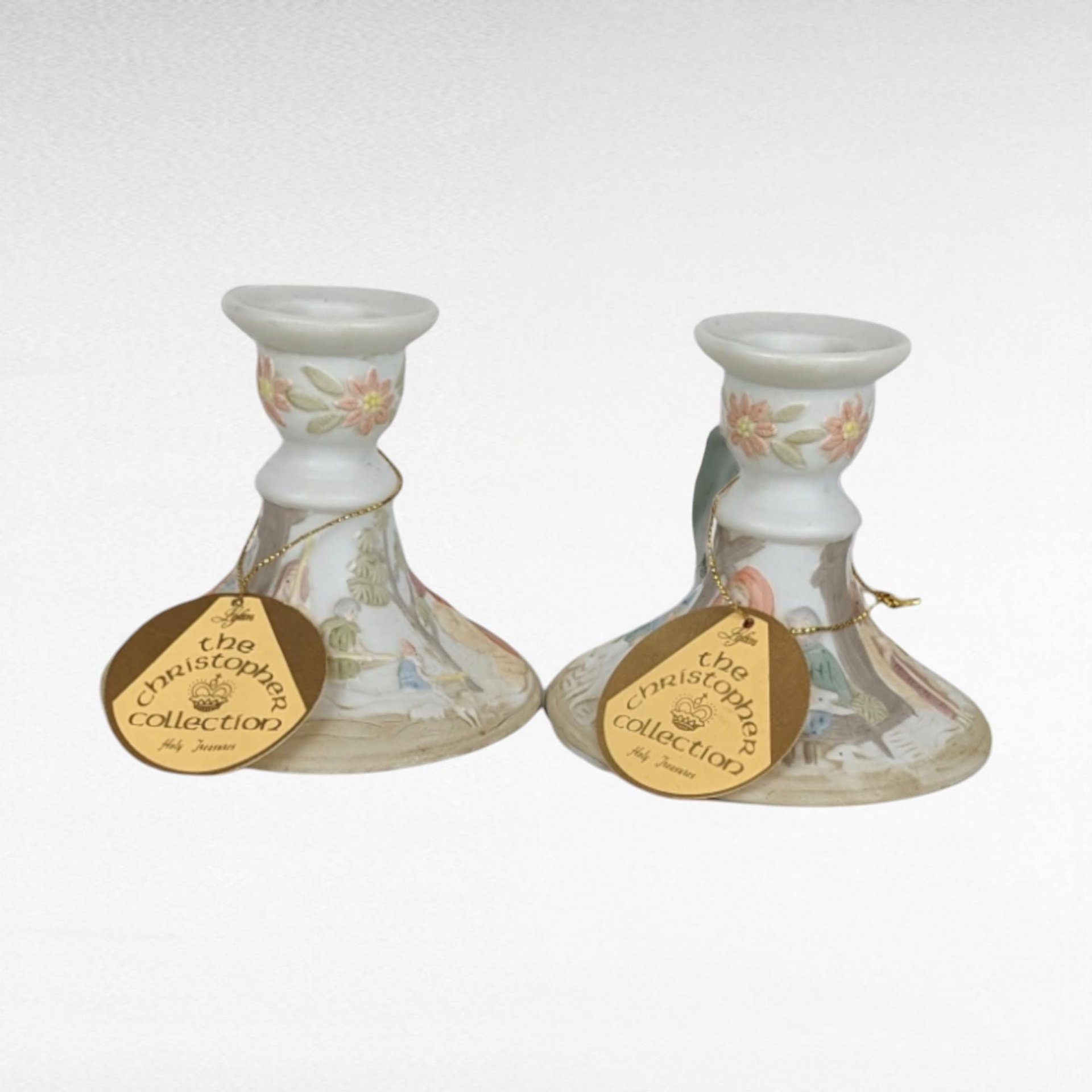 Pair of Lefton Christopher Collection Nativity Candle Holders | 03430 | Vintage Christmas Decor