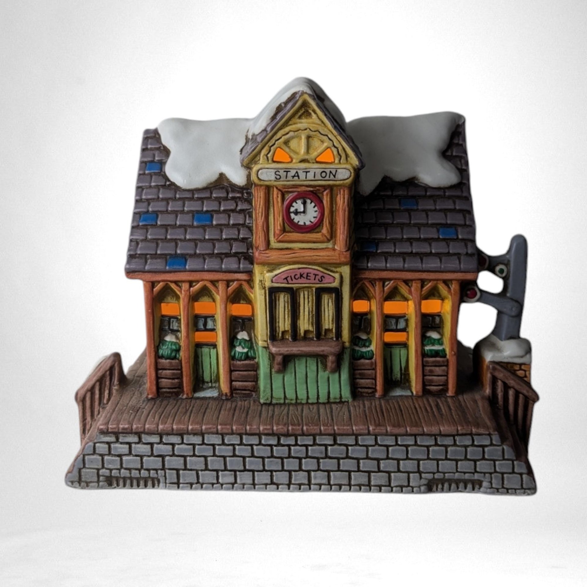 Vintage 1987 Lefton Colonial Village Train Station | Lighted Ceramic Building | Christmas Village | Holiday Decor | Collectible