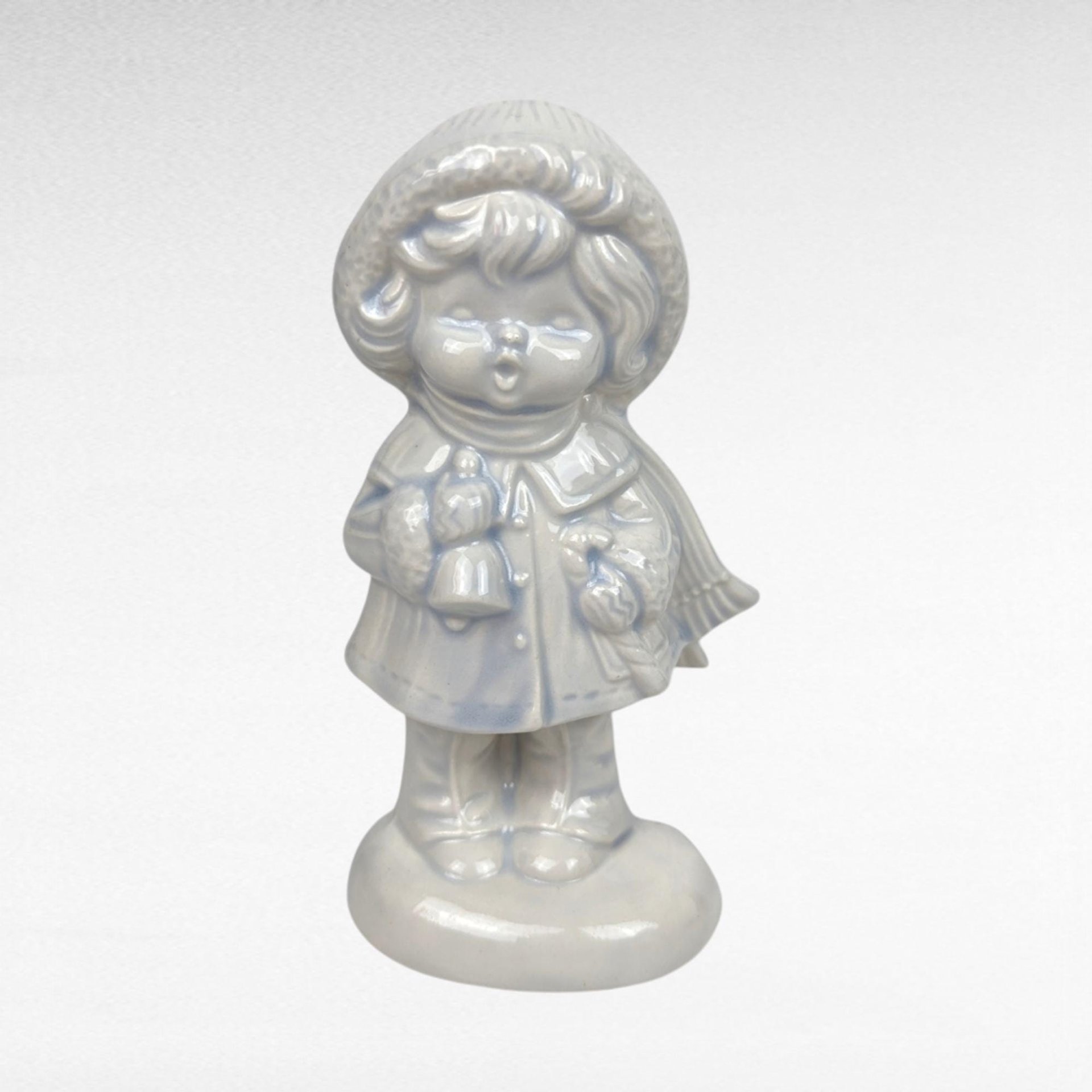 Set of 6 Vintage Ceramic Caroler Figurines, Hand-Painted, Blue Tint, 5.5 Inches Tall, Christmas Decor