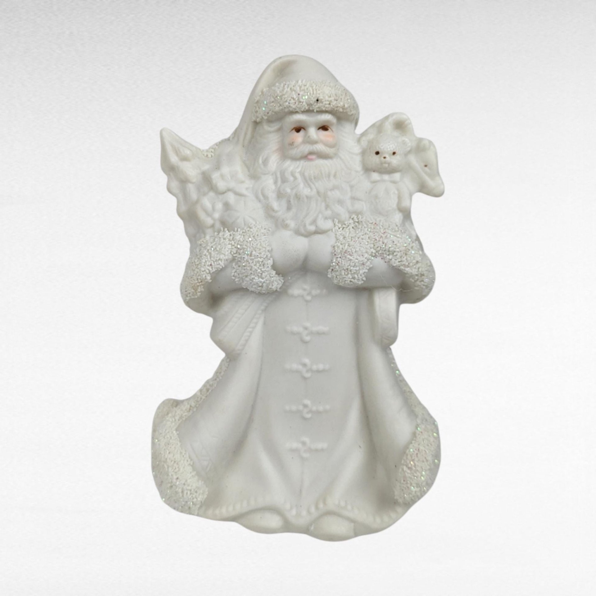 Set of 3 Vintage K's Collection Bisque Santa Figurines, 6 Inches Tall, White, Christmas Decor