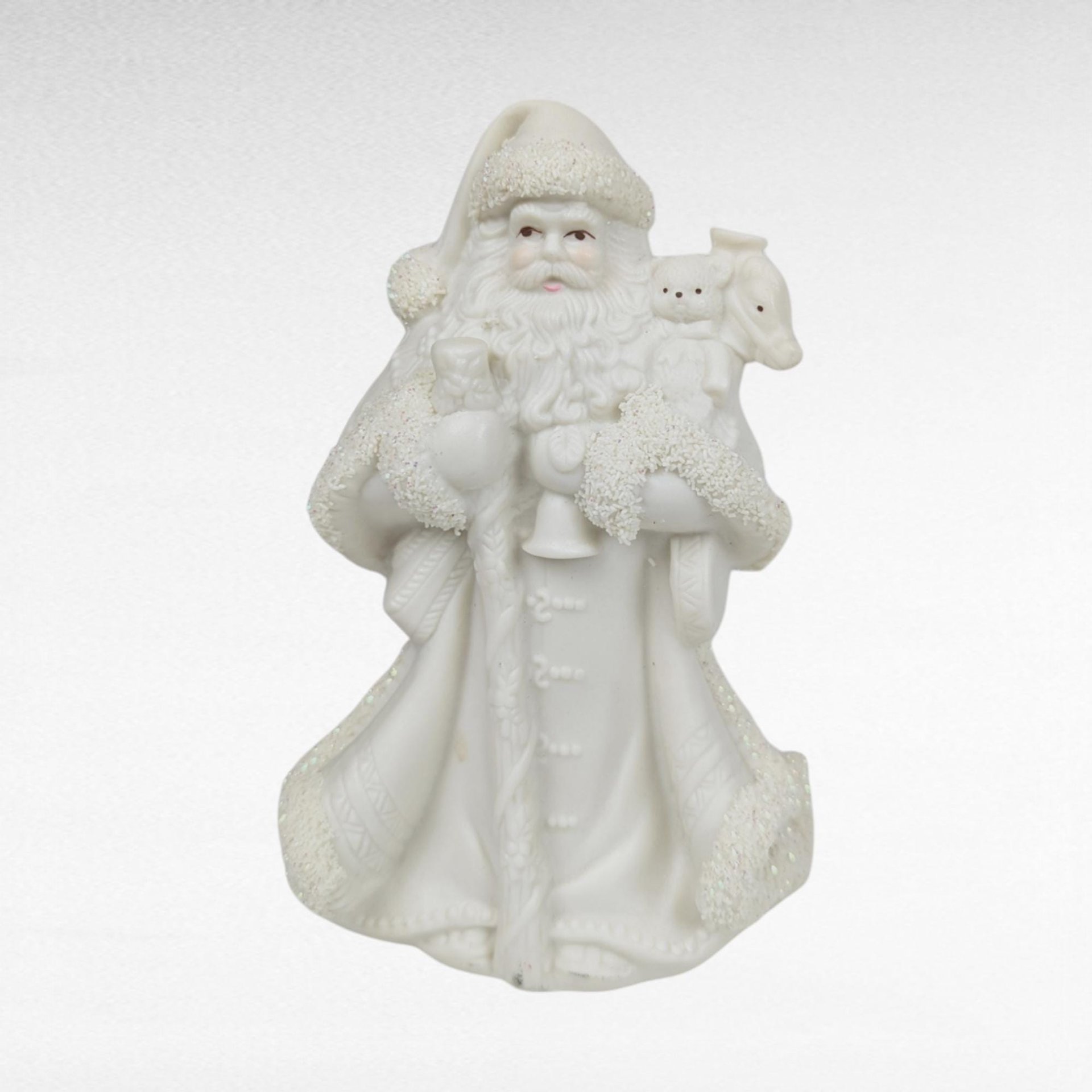 Set of 3 Vintage K's Collection Bisque Santa Figurines, 6 Inches Tall, White, Christmas Decor