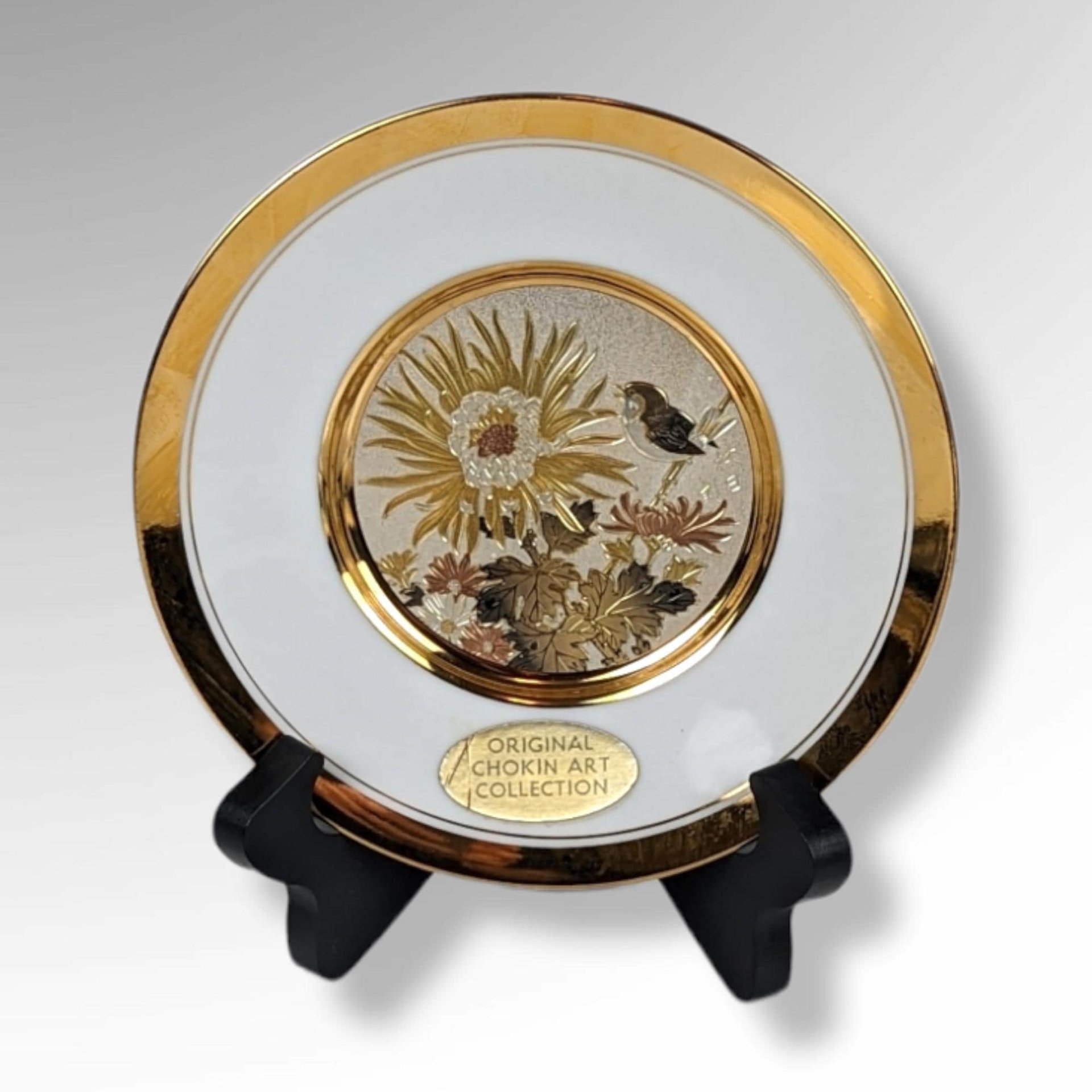 Vintage Chokin & Asian Art Plates, Lot of 8, Gold Trim, Birds, Animals