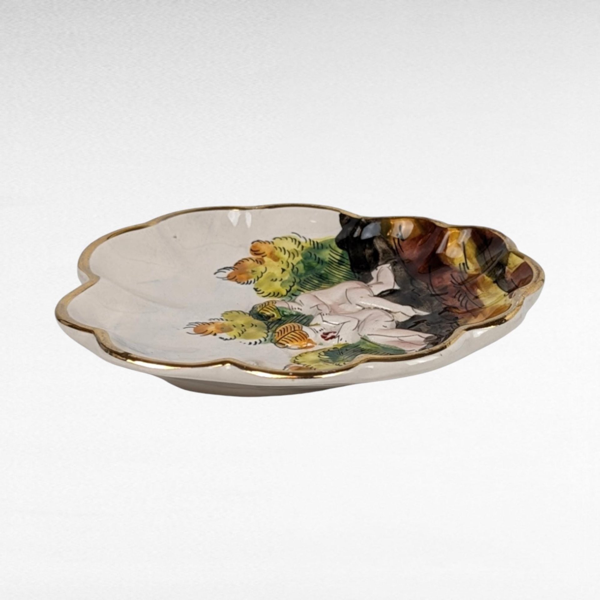 Vintage Italian Capodimonte Cup and Saucer Set with Embossed Trinket Dish | Hand-Painted Porcelain | Collectible Italian Ceramics