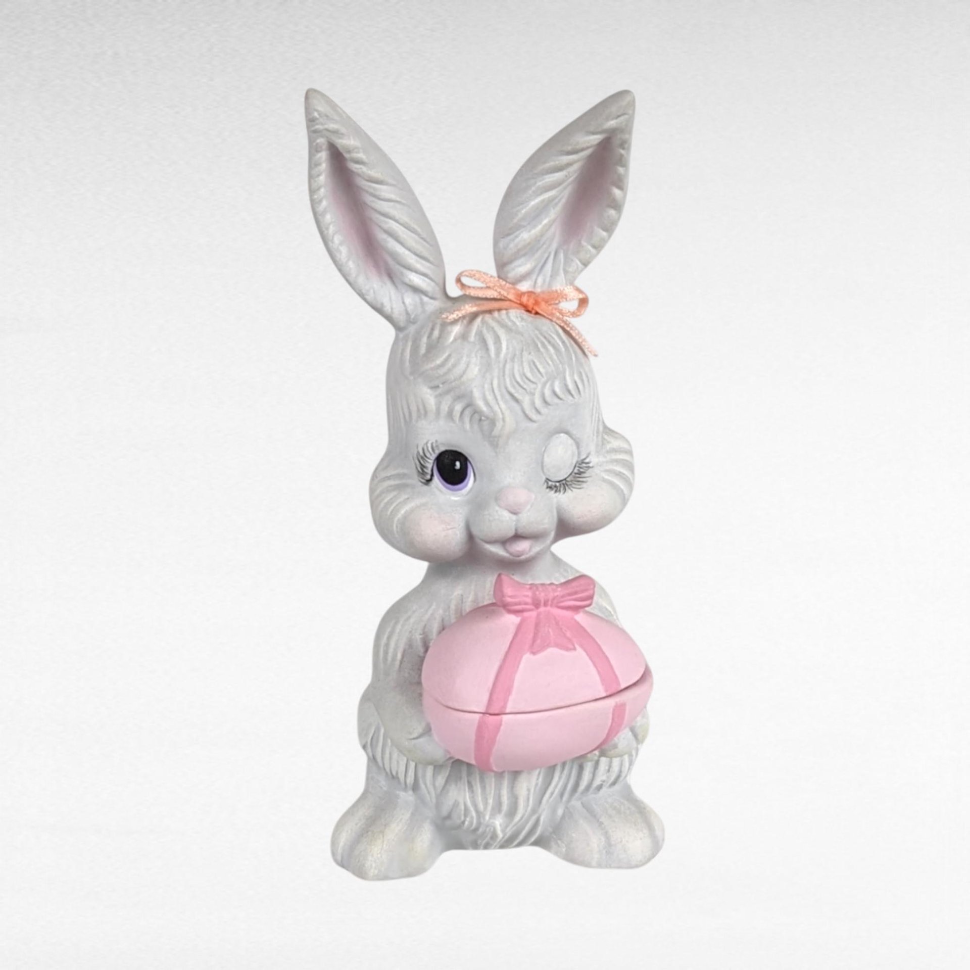 Vintage Ceramic Winking Bunny Trinket Box | Easter Decor | Retro Bunny Figurine | Signed Barbara |  Unique Gift for Collectors