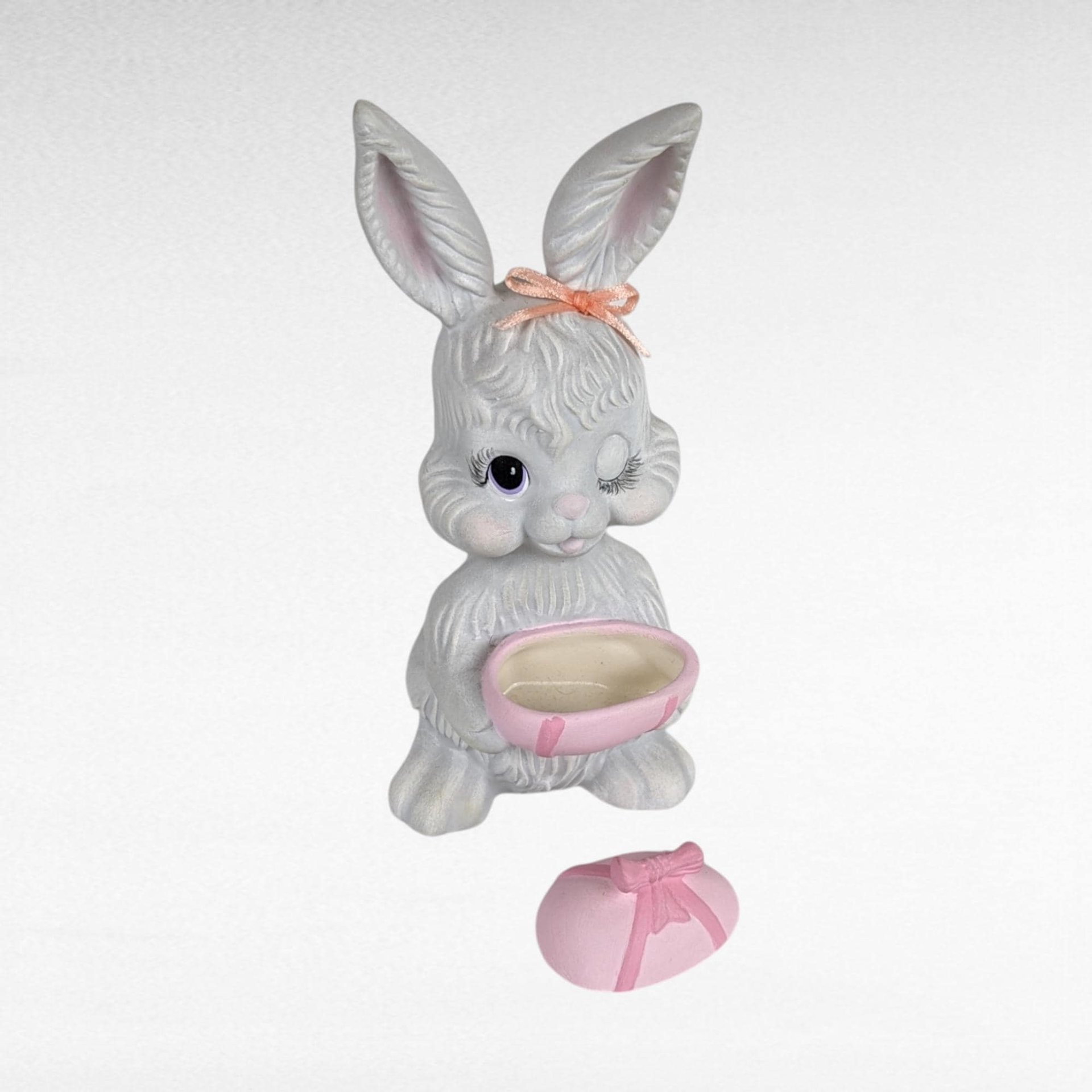 Vintage Ceramic Winking Bunny Trinket Box | Easter Decor | Retro Bunny Figurine | Signed Barbara |  Unique Gift for Collectors