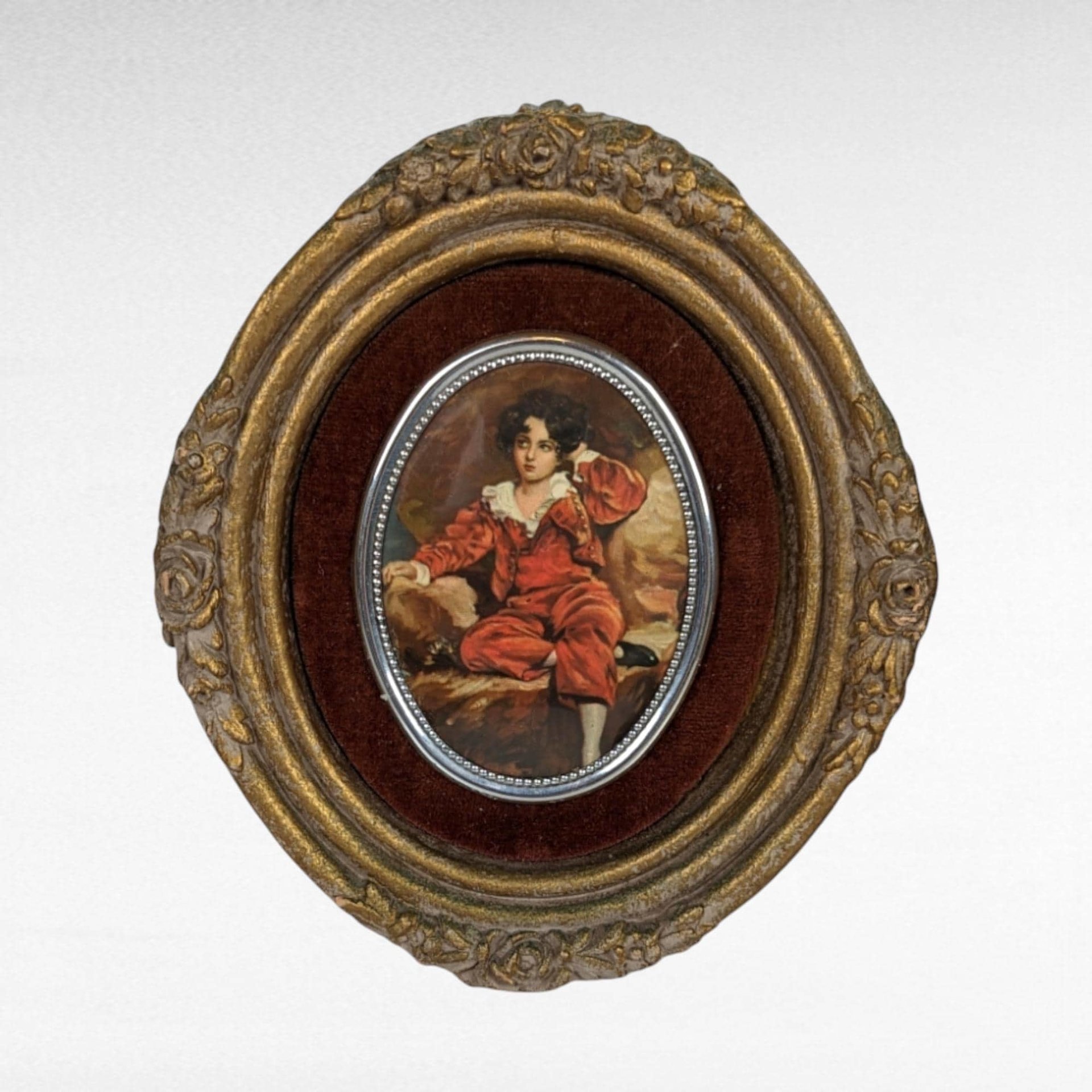 Vintage Cameo Creations Wall Decor | Sir Thomas Lawrence | John Thomas Peele | "Red Boy" & "Spring Flowers" | Oval Prints | 5.75 Inch