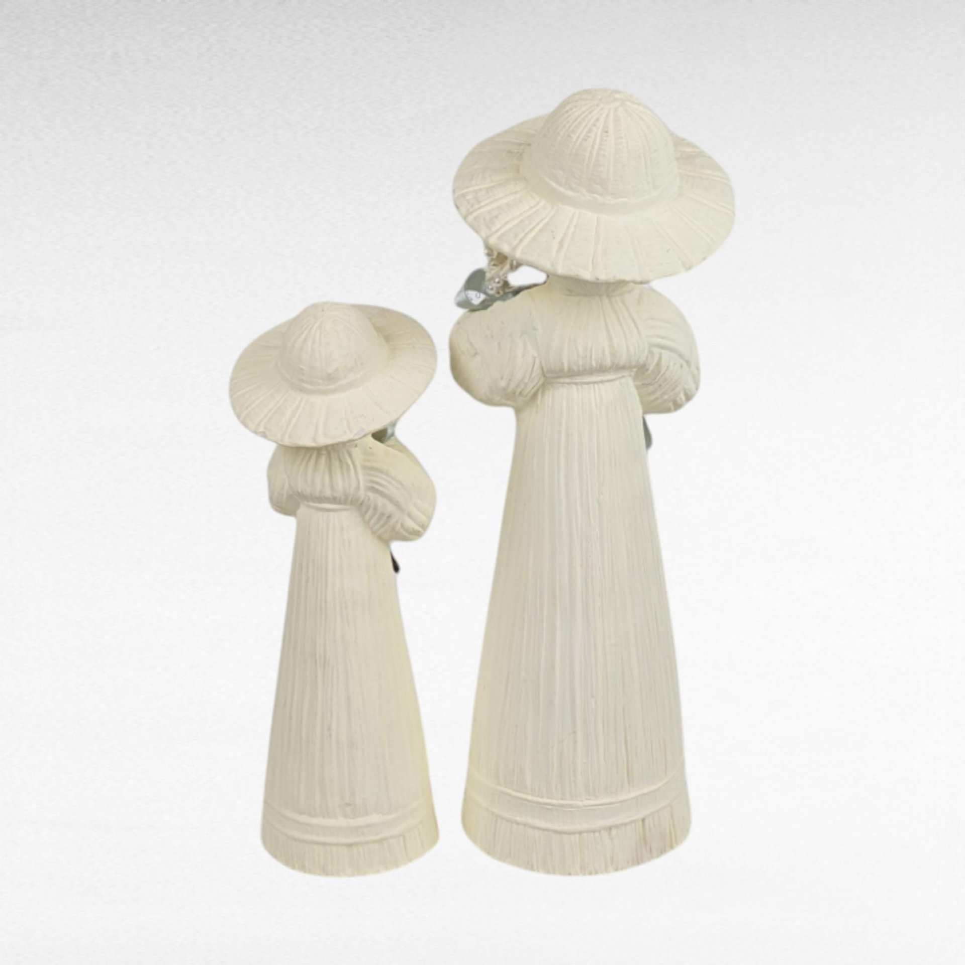 Vintage Mother Daughter Figurines | Ceramic Figurines | White with Blue Ribbon | Shabby Chic Decor | Gift for Mom