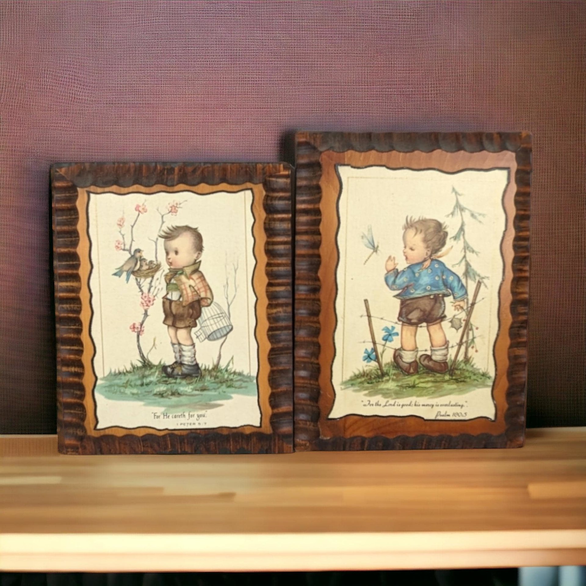 Vintage Wood Wall Plaques, Psalms and Peter, Children's Decor, Religious Wall Art, Nursery Decor, Gift for Sunday School