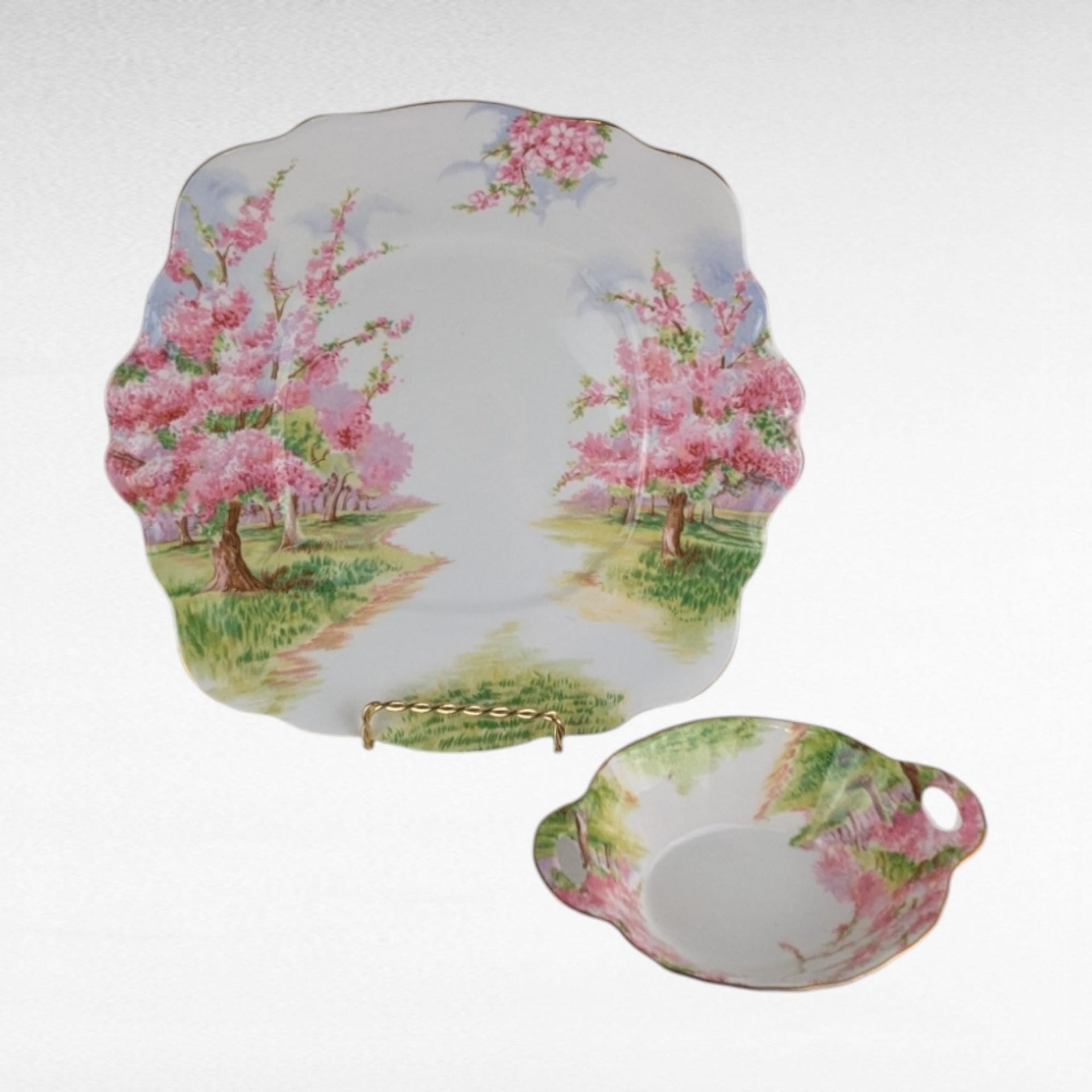 Vintage Royal Albert Blossom Time Square Cake Plate & Sweet Meat Dish.