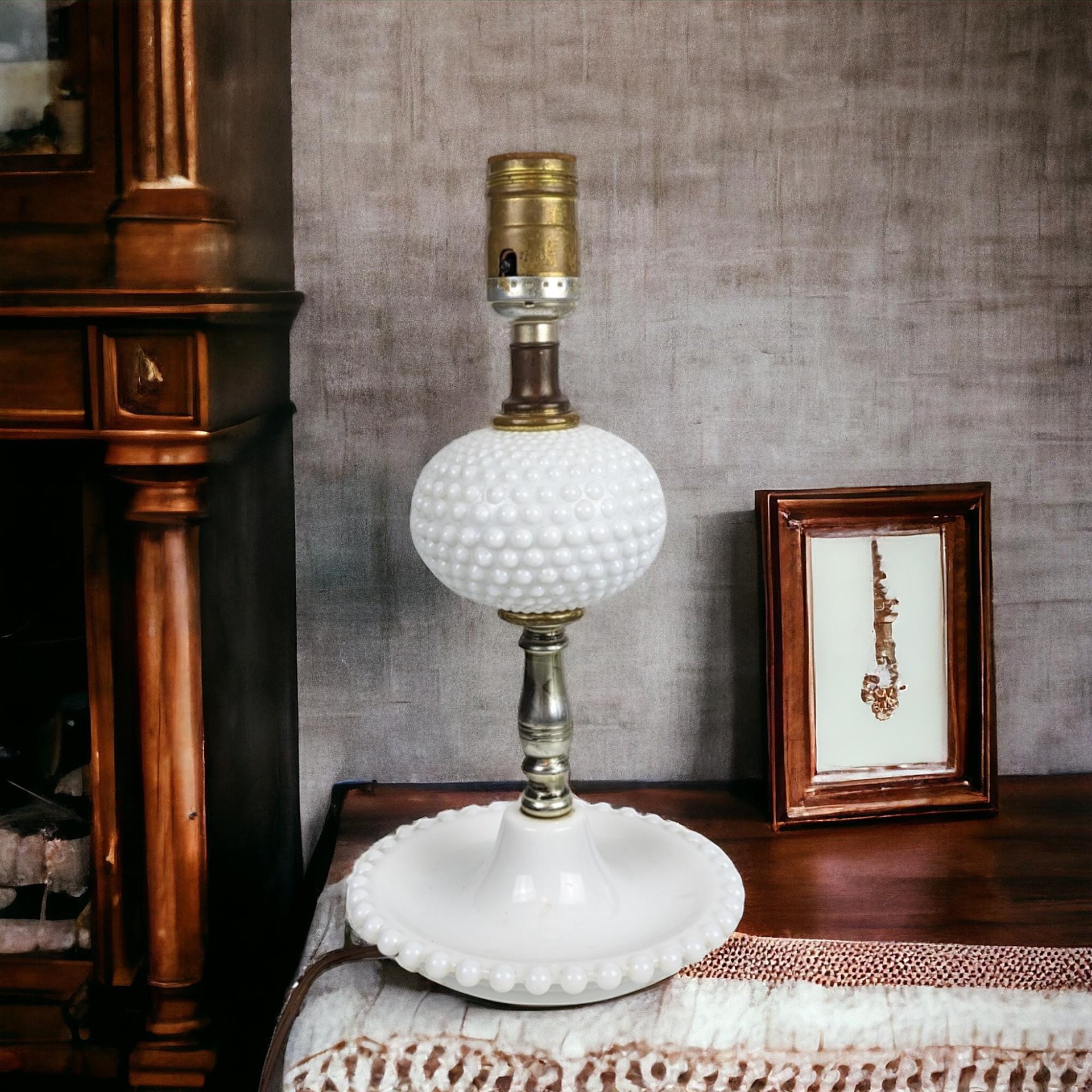 Vintage Milk Glass Hobnail Lamp, 11.5", White Glass Table Lamp, Retro Home Decor, Bedside Lamp, Vanity Lamp, Unique Gift