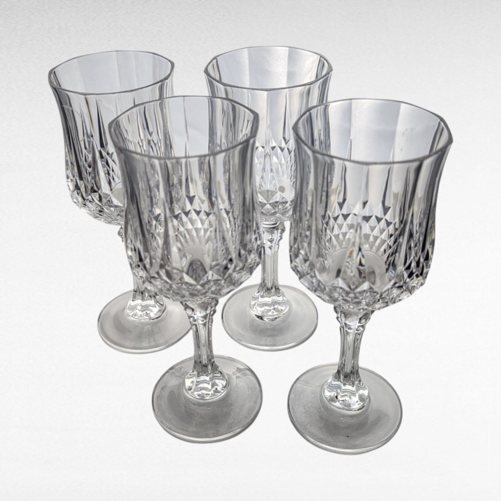 Cristal D'Arques Durand Longchamp Wine Glasses, Set of 4, Crystal Wine Glasses, French Crystal, Vintage Wine Glasses,  Elegant Stemware