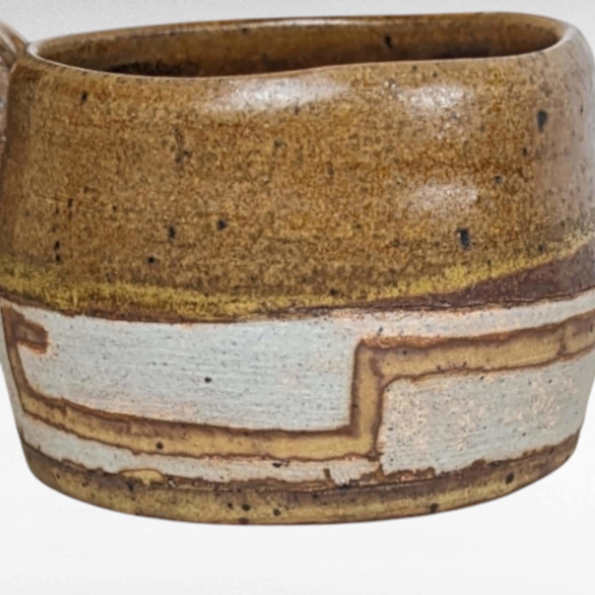 Vintage Handmade Art Pottery Mug, Studio Pottery, Brown and White Glaze, Rustic Coffee Mug