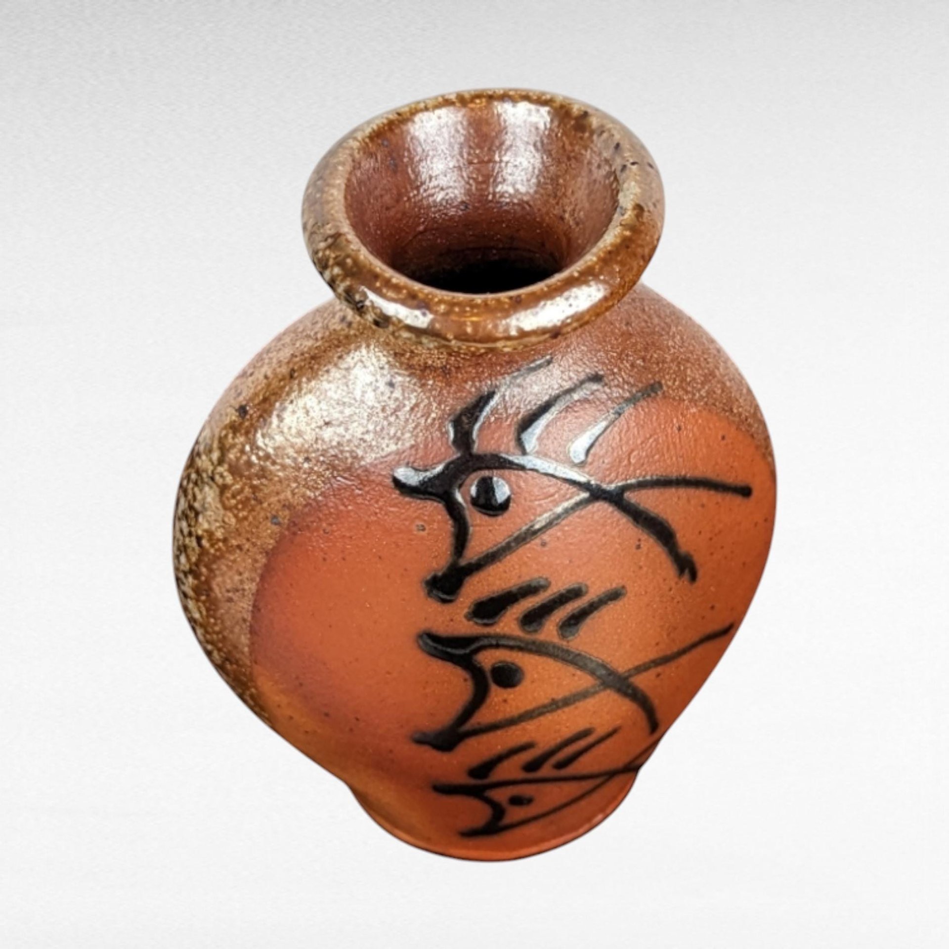 Brad Lee Henry 5 Inch Pottery Vase, Studio Pottery, Miniature Vase, Signed Pottery, Brown and Gold Glaze