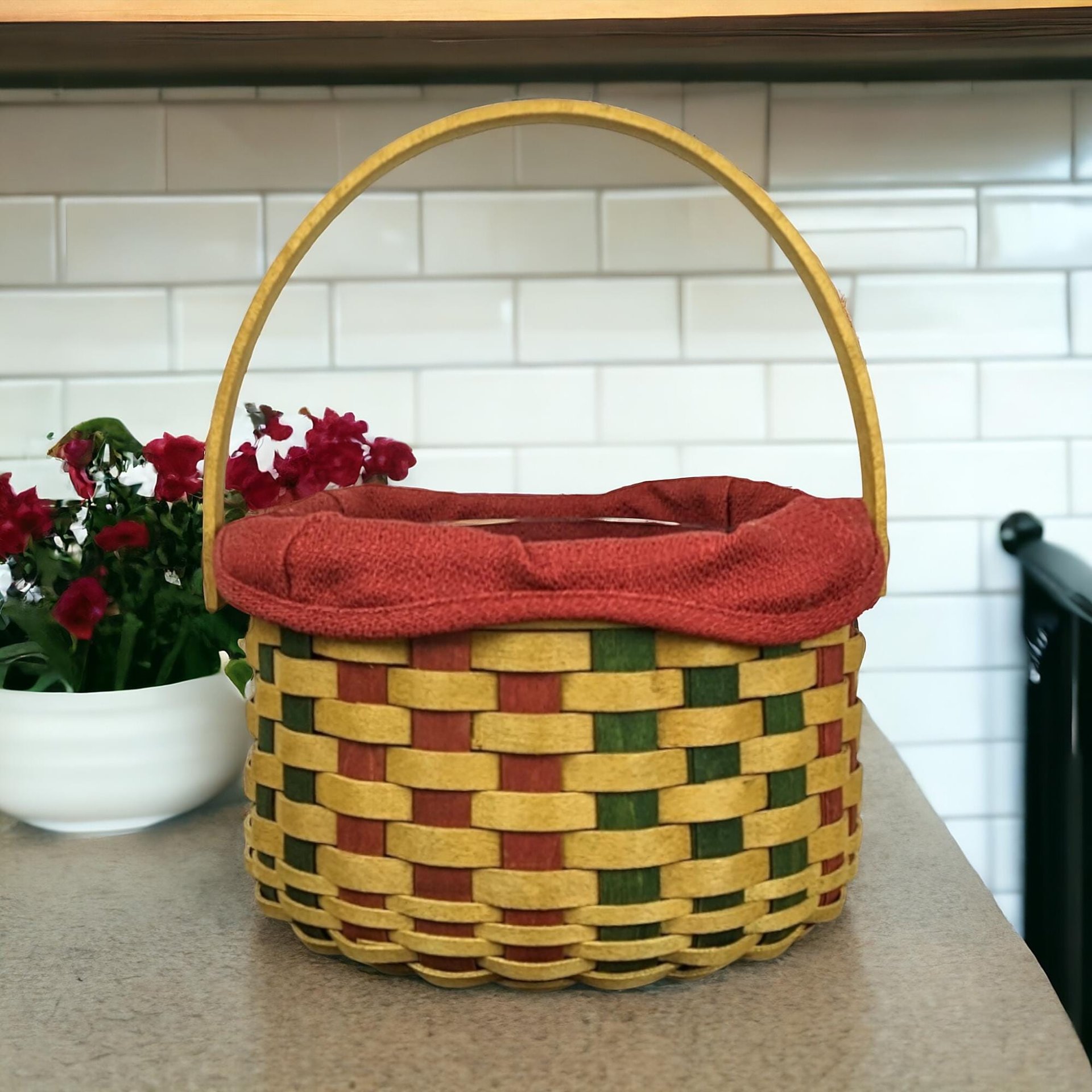 2003 Longaberger Christmas Caroling Basket, Festive Holiday Decor, Collectible Basket, Red and Green Basket, Gift for Collector