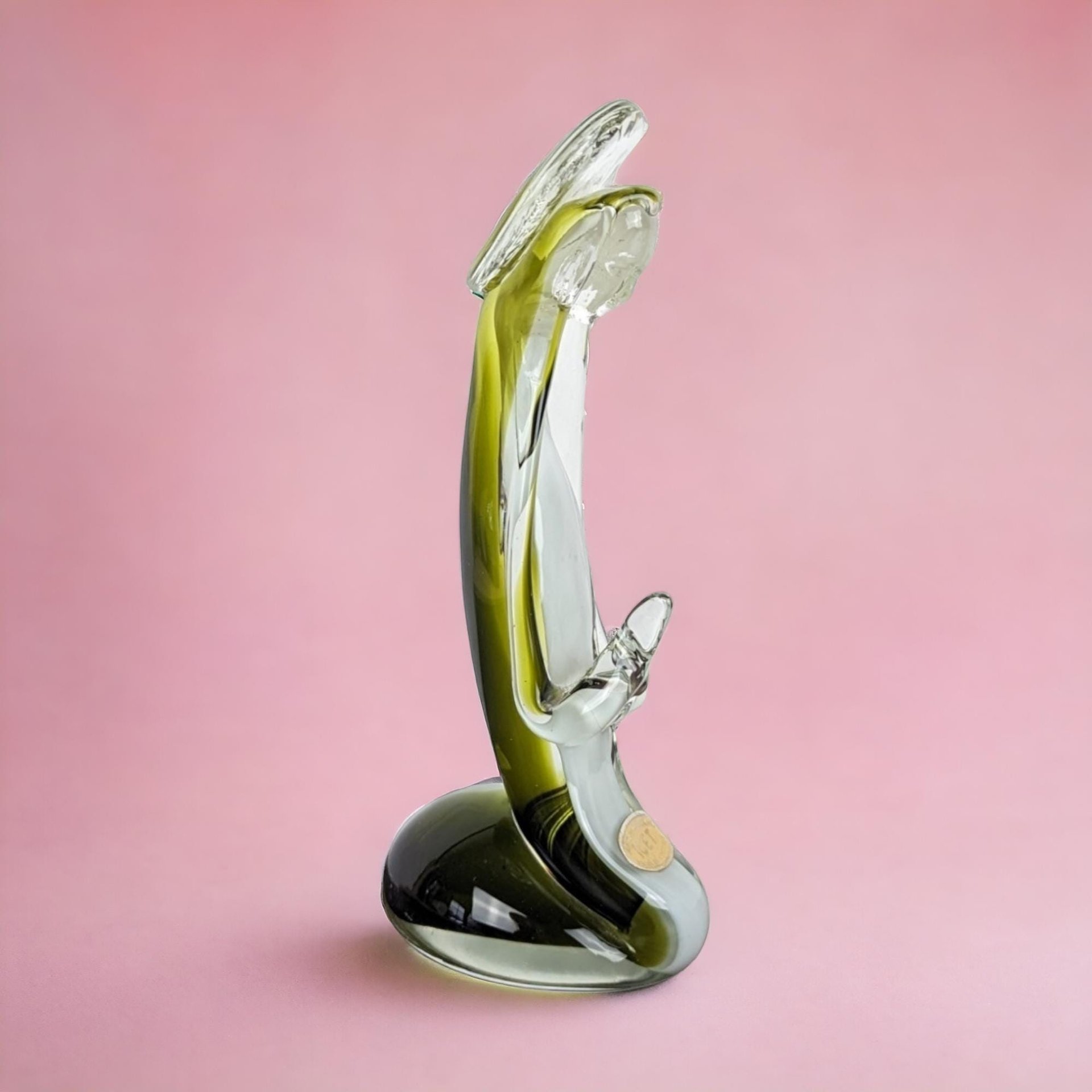 Icet Venezuela Murano Glass Praying Figurine, Green Art Glass Sculpture, Religious Figurine, Vintage Home Decor