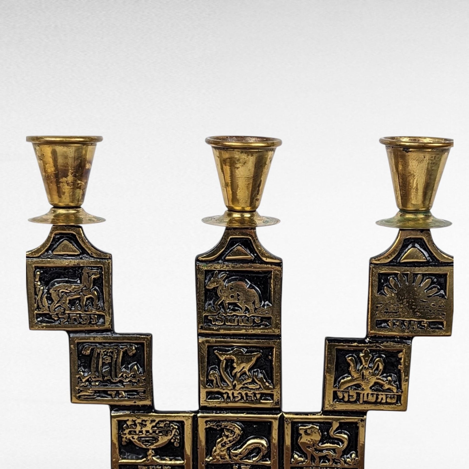 Vintage Goldtone & Black Enamel Astrological Candelabra, 3 Arm Candlestick Holder, Zodiac Candle Holder, Celestial Decor