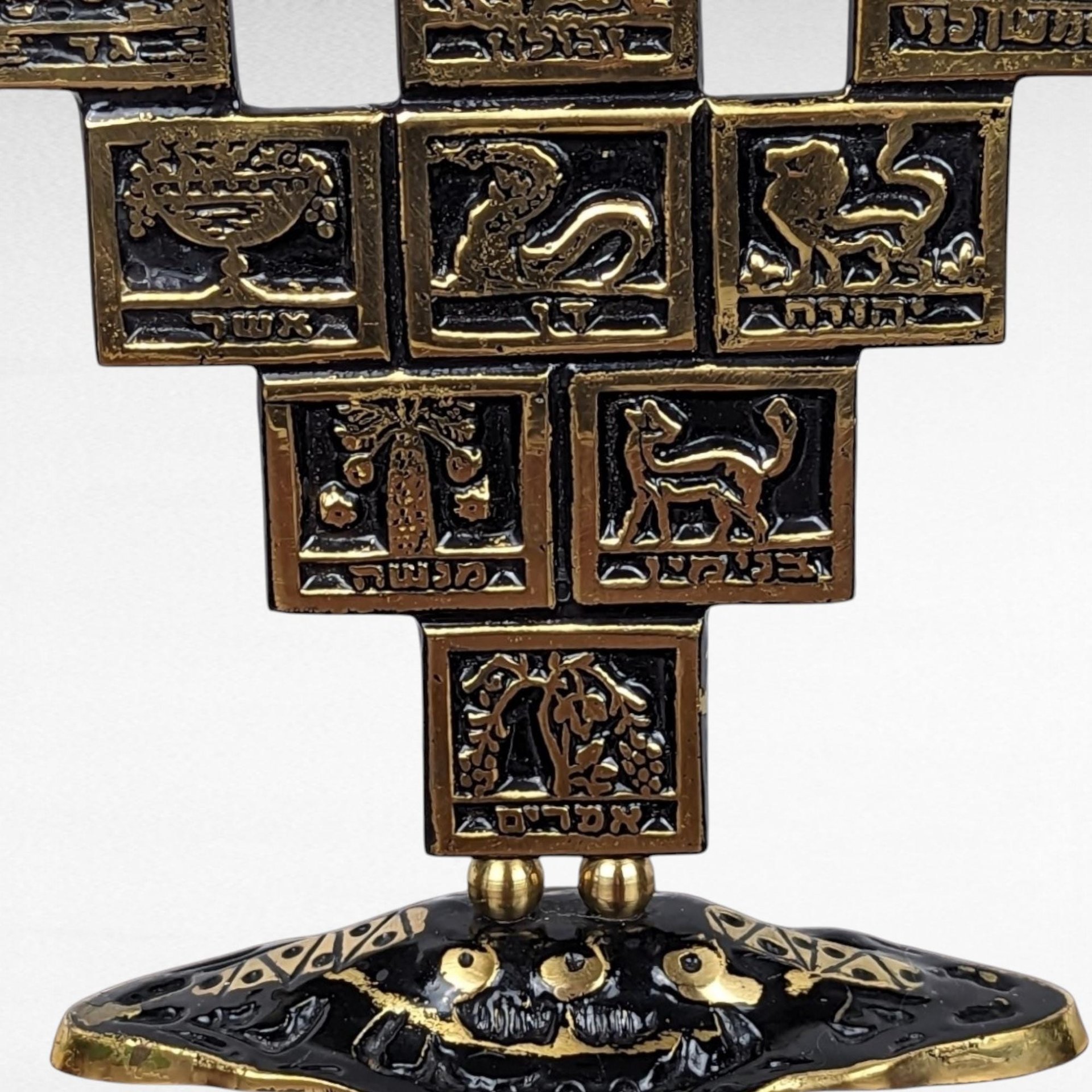 Vintage Goldtone & Black Enamel Astrological Candelabra, 3 Arm Candlestick Holder, Zodiac Candle Holder, Celestial Decor