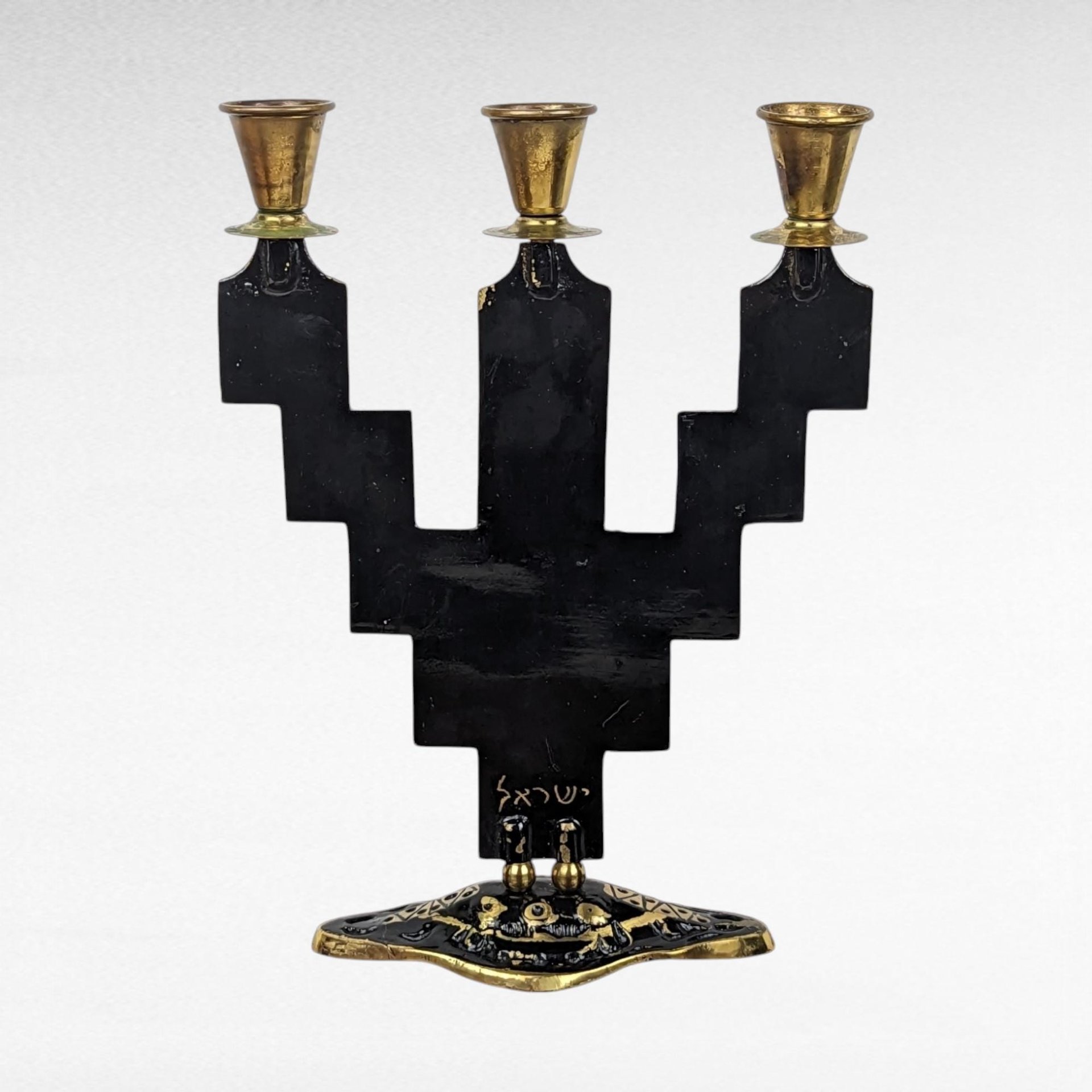 Vintage Goldtone & Black Enamel Astrological Candelabra, 3 Arm Candlestick Holder, Zodiac Candle Holder, Celestial Decor
