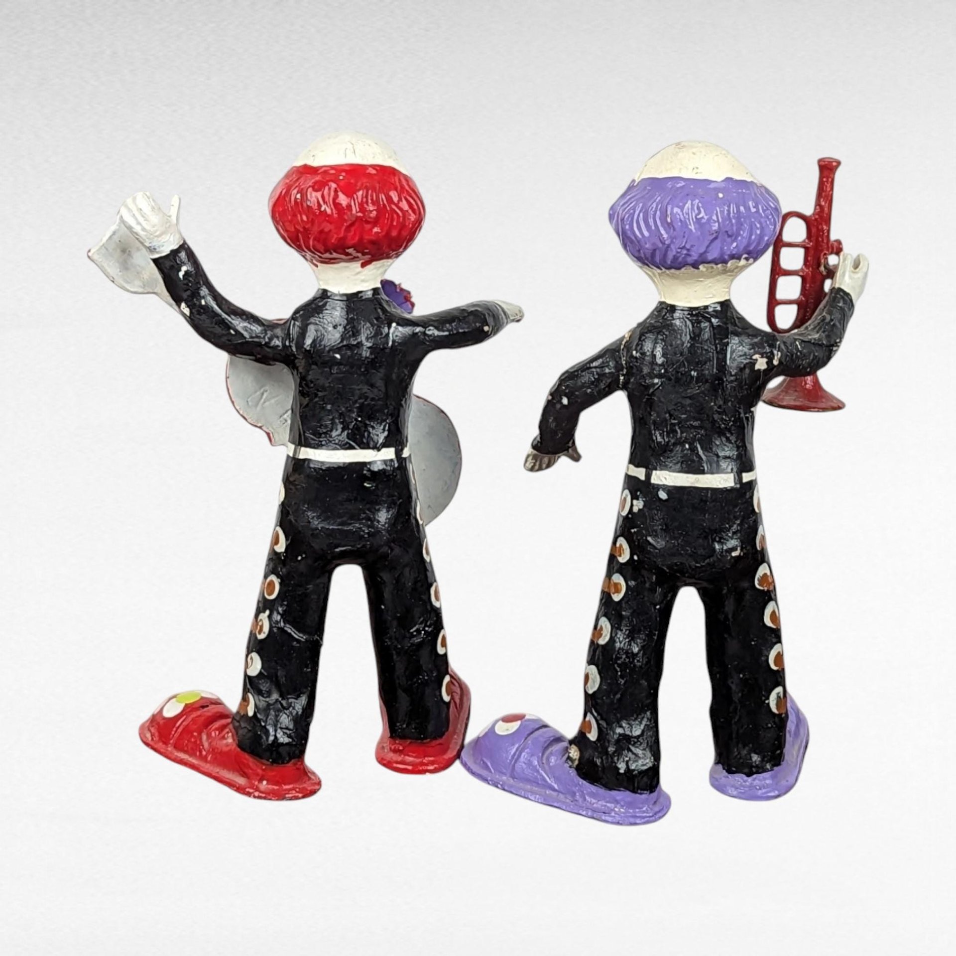 Vintage Mexican Paper Mache Clown Figurines, Musician Clowns, Folk Art, Day of the Dead Decor, Pair of Clowns