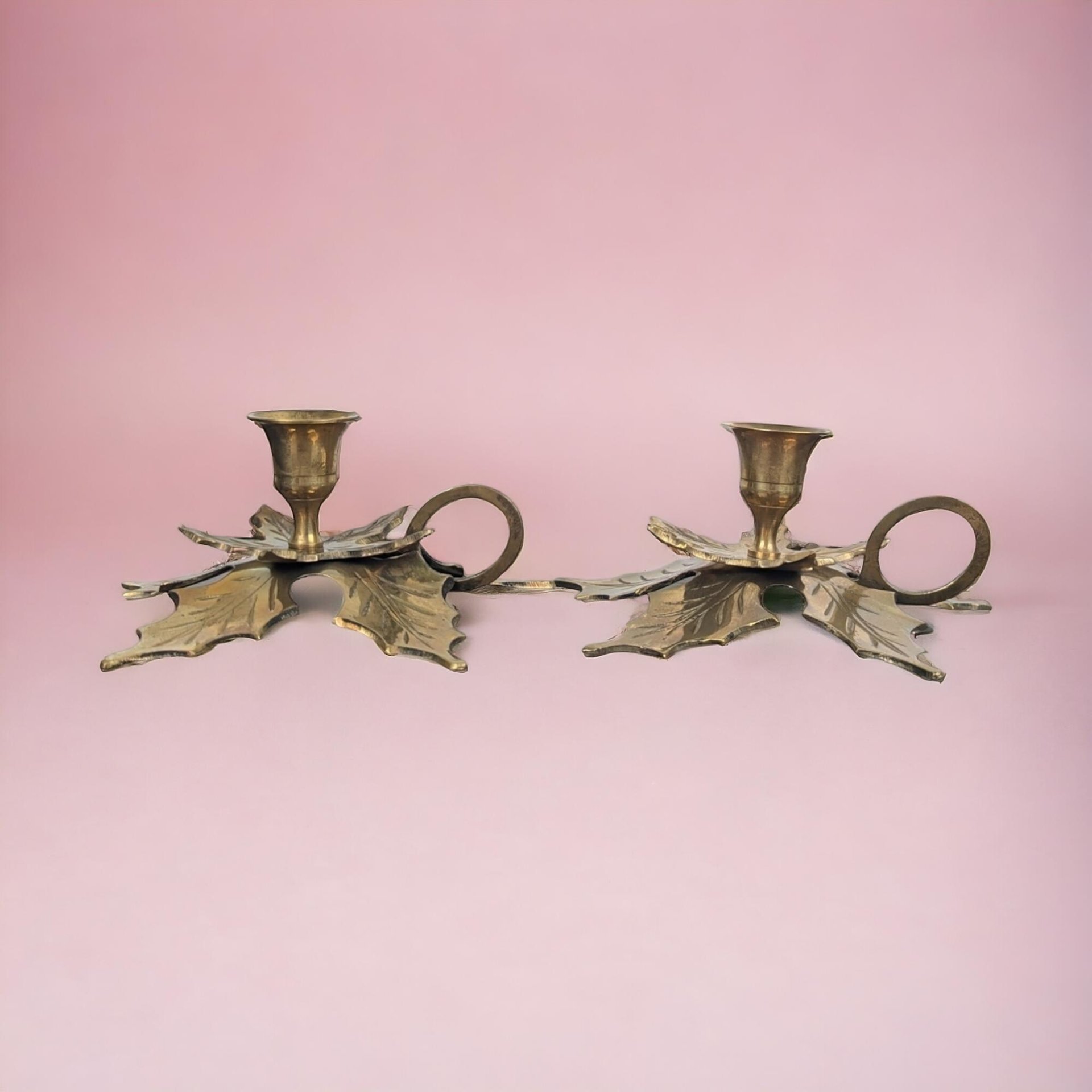 Vintage Brass Candlesticks | Leaf Candle Holders | Made in India | Boho Decor | Brass Decor