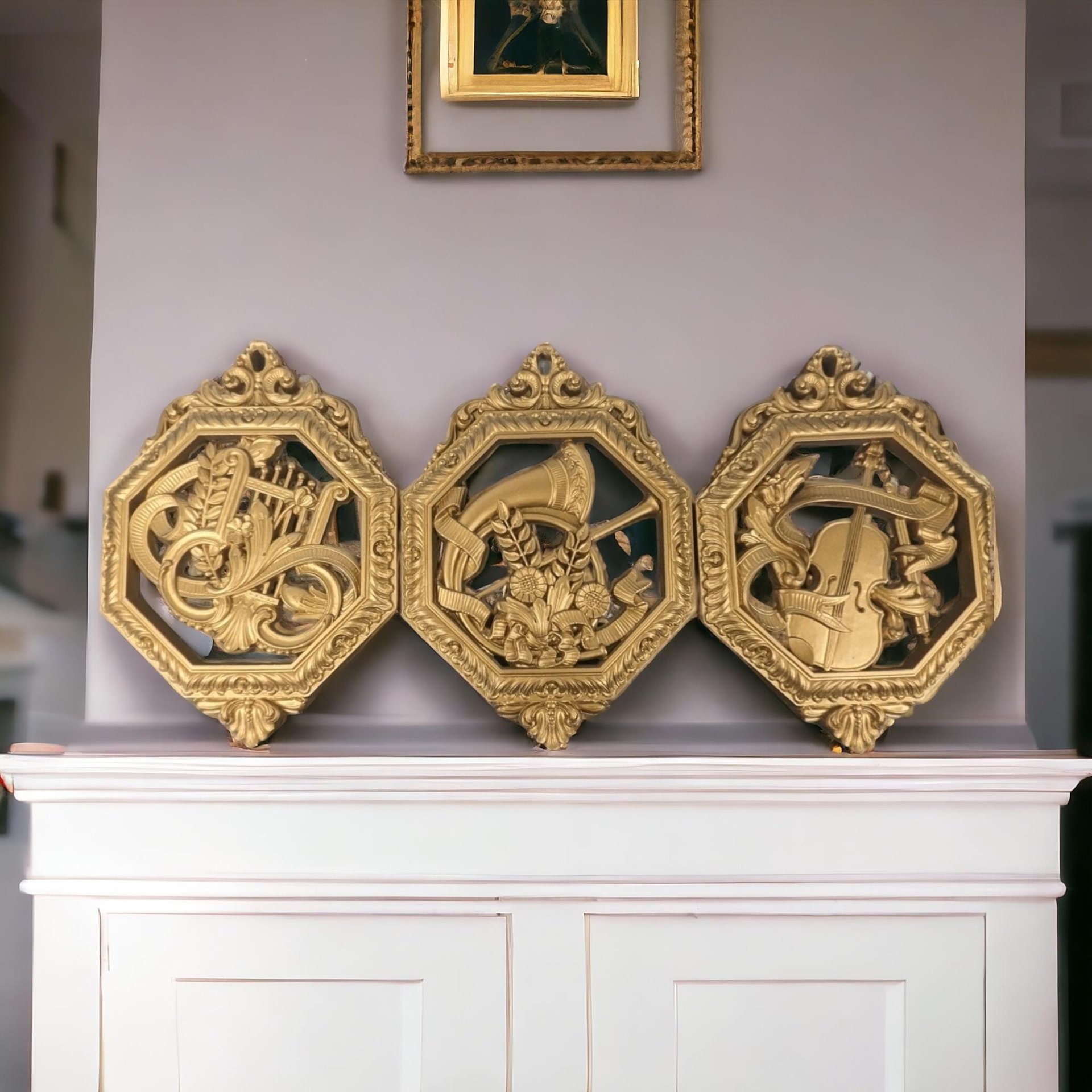 Vintage Homco Wall Plaques | Set of 3 Musical Instruments | Gold Wall Decor | 1970s Home Decor