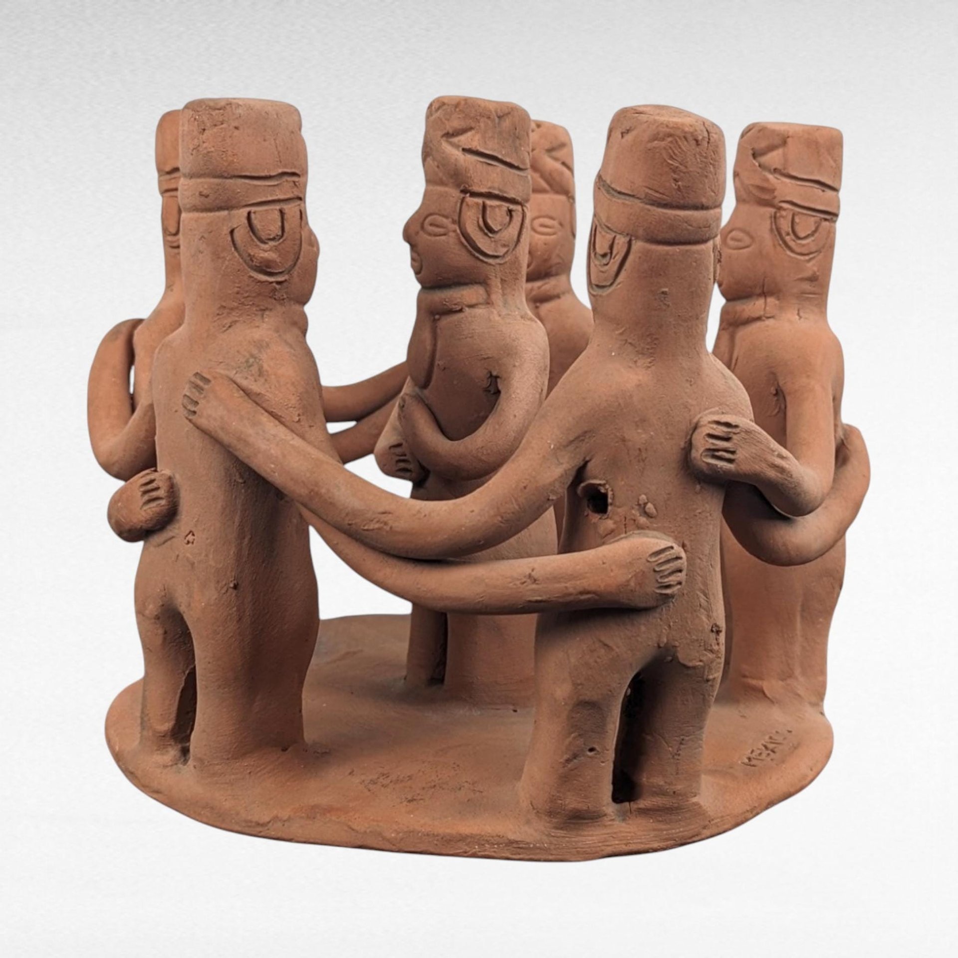 Handmade Terracotta Circle Statue | Mexican Folk Art Sculpture | Tribal Art | Clay Figurines