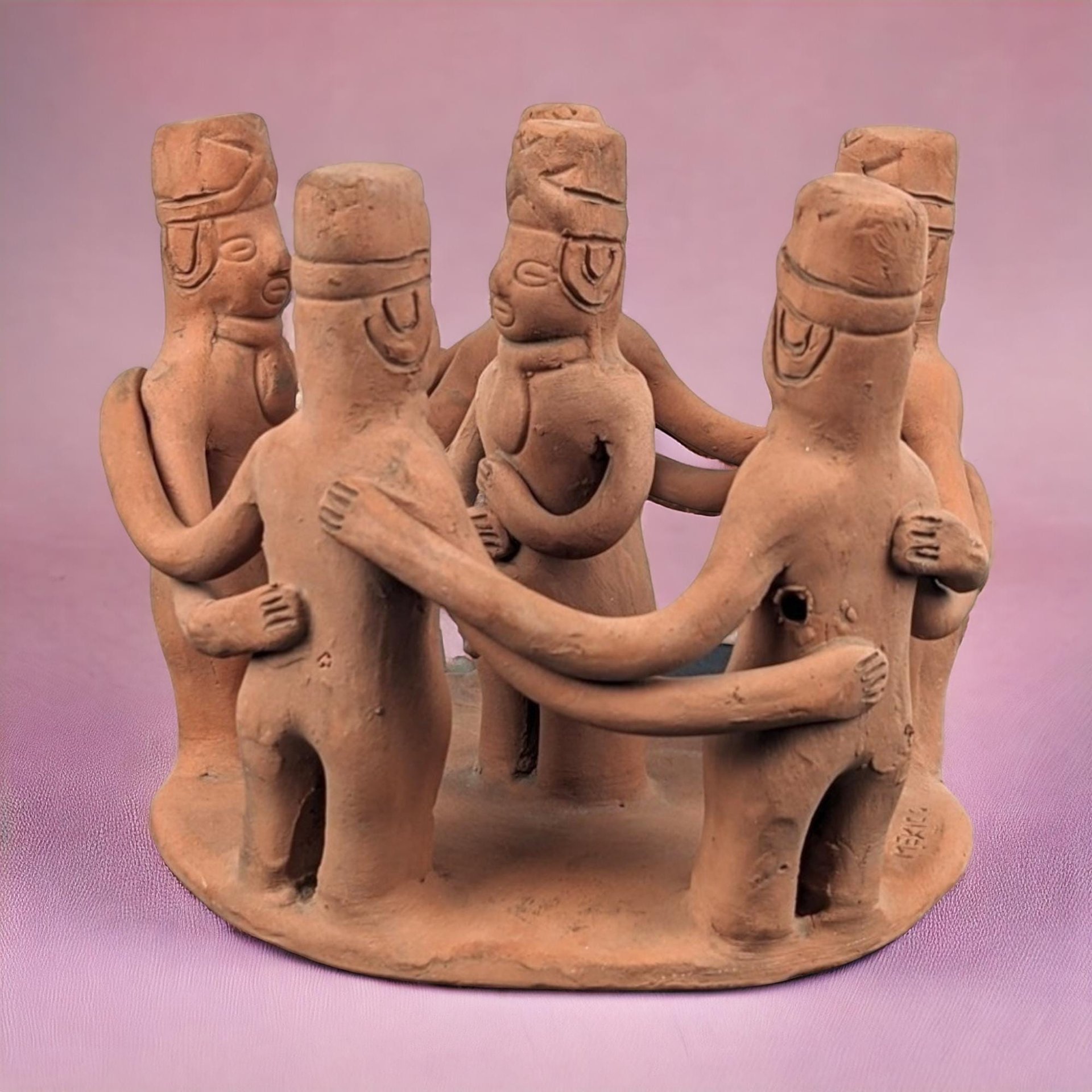 Handmade Terracotta Circle Statue | Mexican Folk Art Sculpture | Tribal Art | Clay Figurines