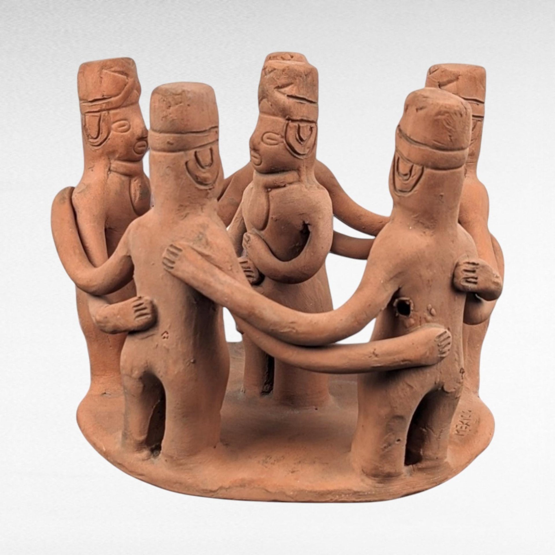 Handmade Terracotta Circle Statue | Mexican Folk Art Sculpture | Tribal Art | Clay Figurines