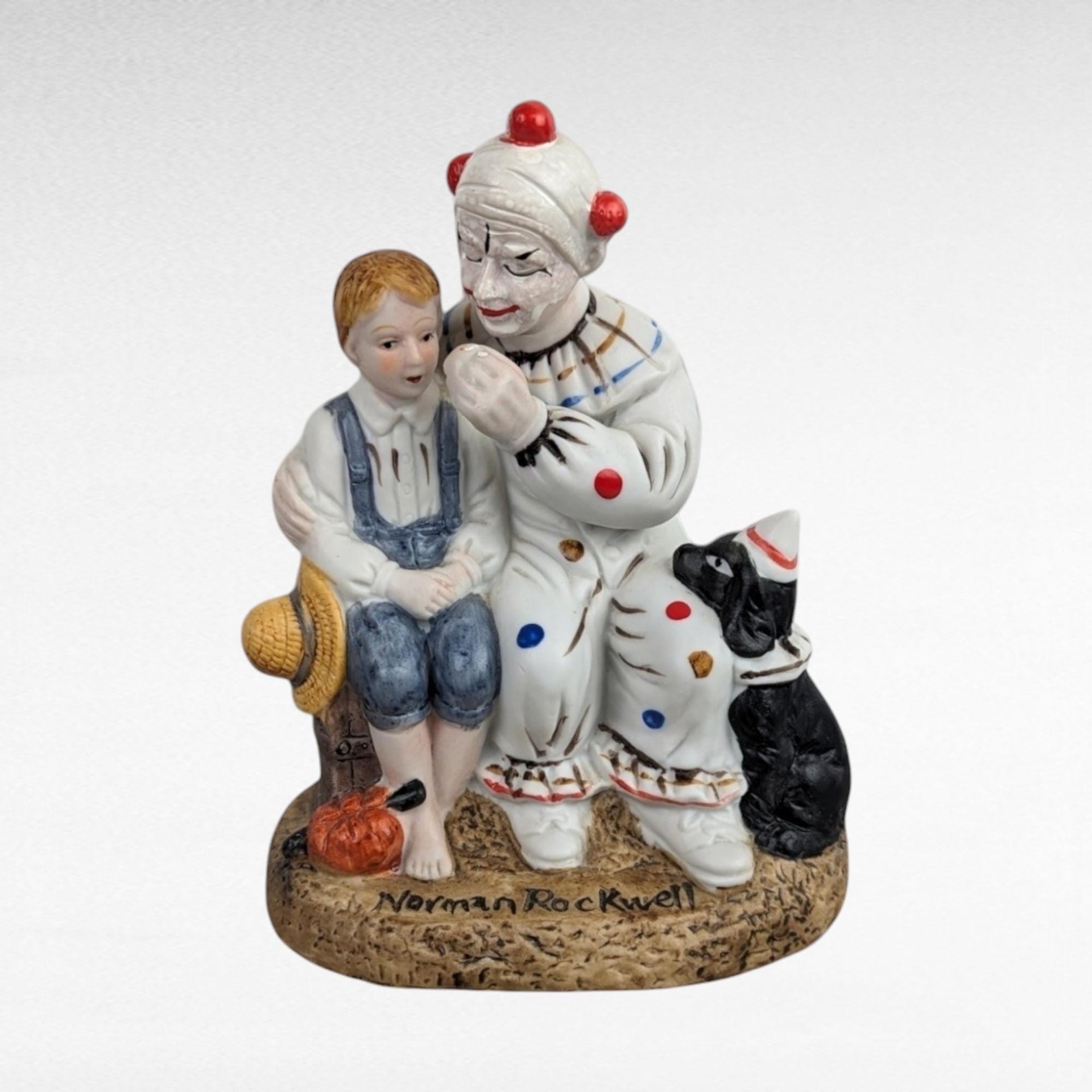 Norman Rockwell Clown Figurine |  Vintage Porcelain Clown with Boy |  Collectible Figurine |  Gift for Collector | 6 Inches