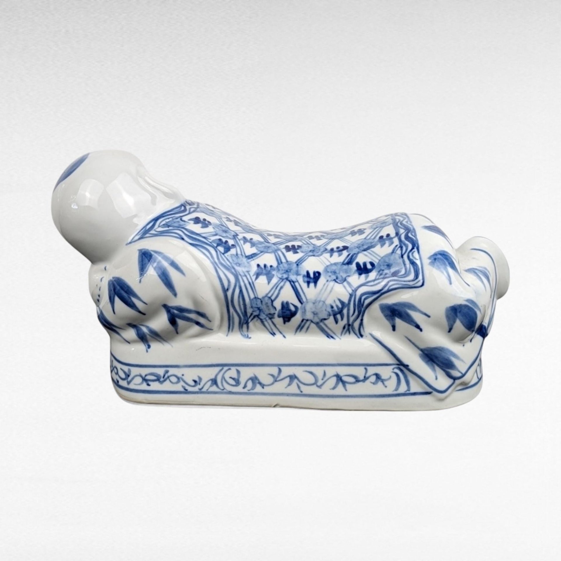 Vintage Chinese Porcelain Headrest |  Blue and White Pillow |  Chinese Ceramic Pillow | Asian Decor