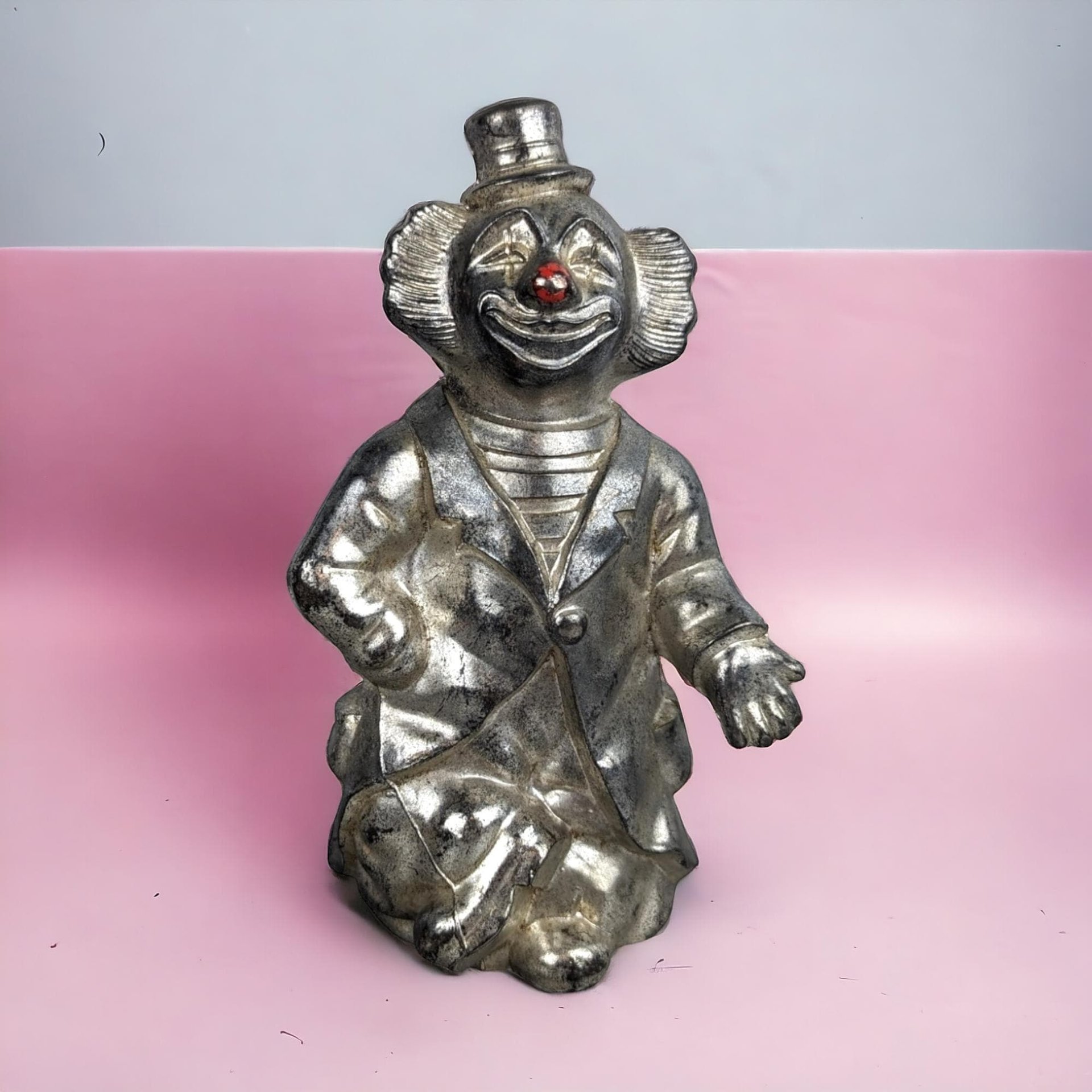 Vintage Silver Metal Clown Bank | Red Nose Clown Coin Bank | Retro Piggy Bank | Collectible Bank