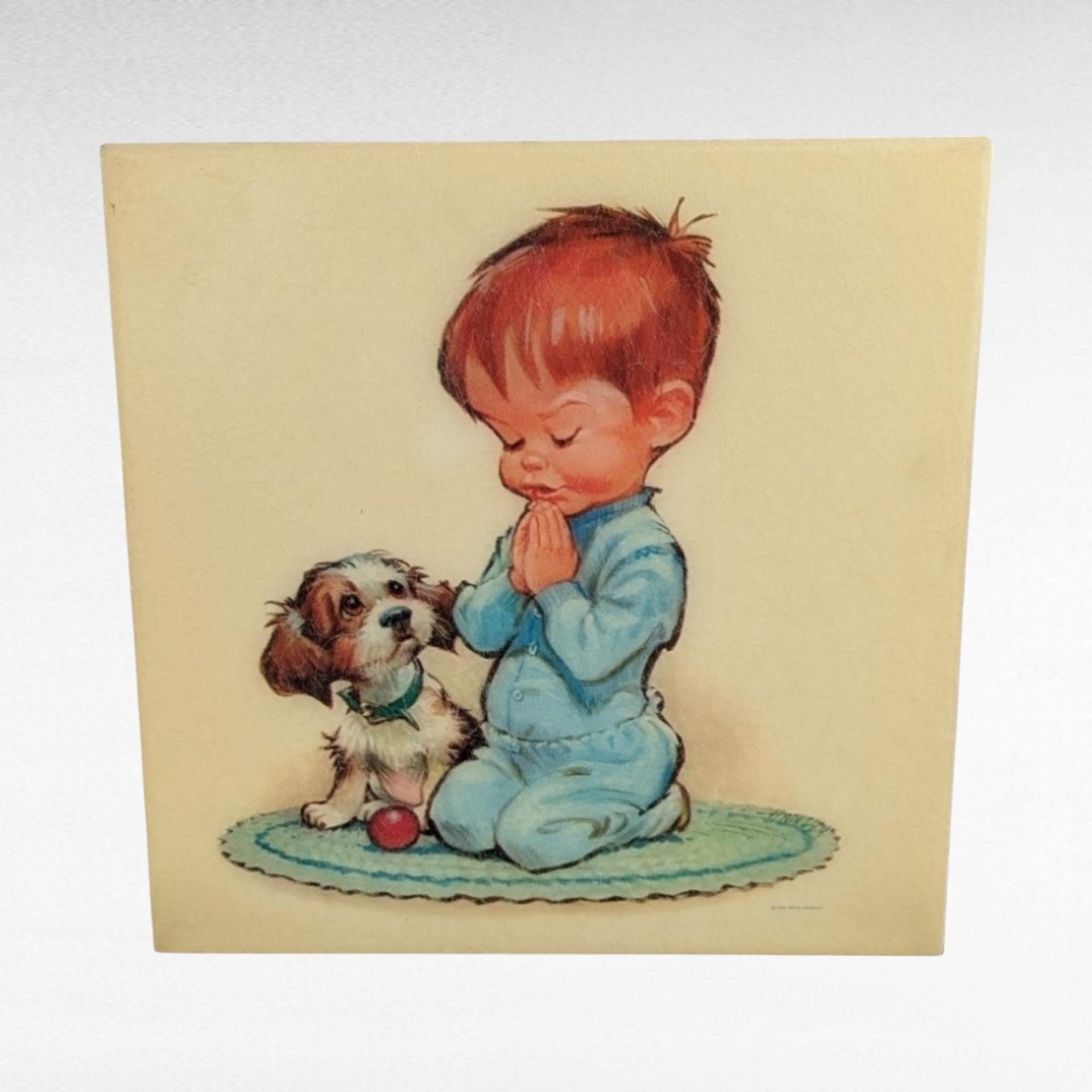 Vintage 1960s Pete Hawley Bedtime Kids Praying Wall Hanging | Retro Kids Decor
