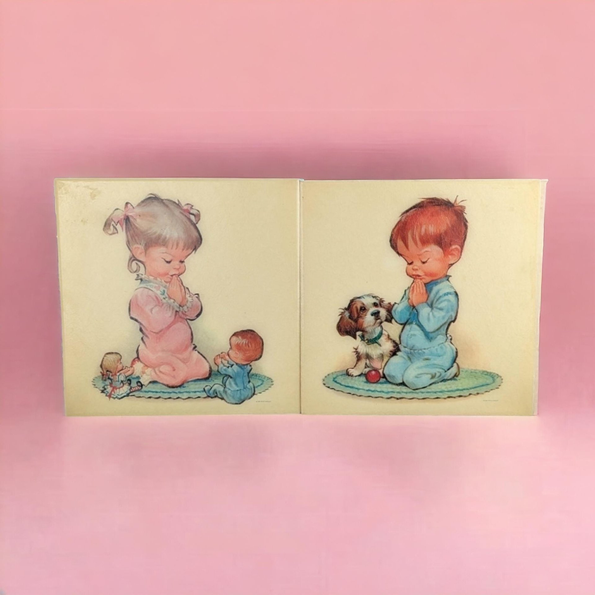 Vintage 1960s Pete Hawley Bedtime Kids Praying Wall Hanging | Retro Kids Decor