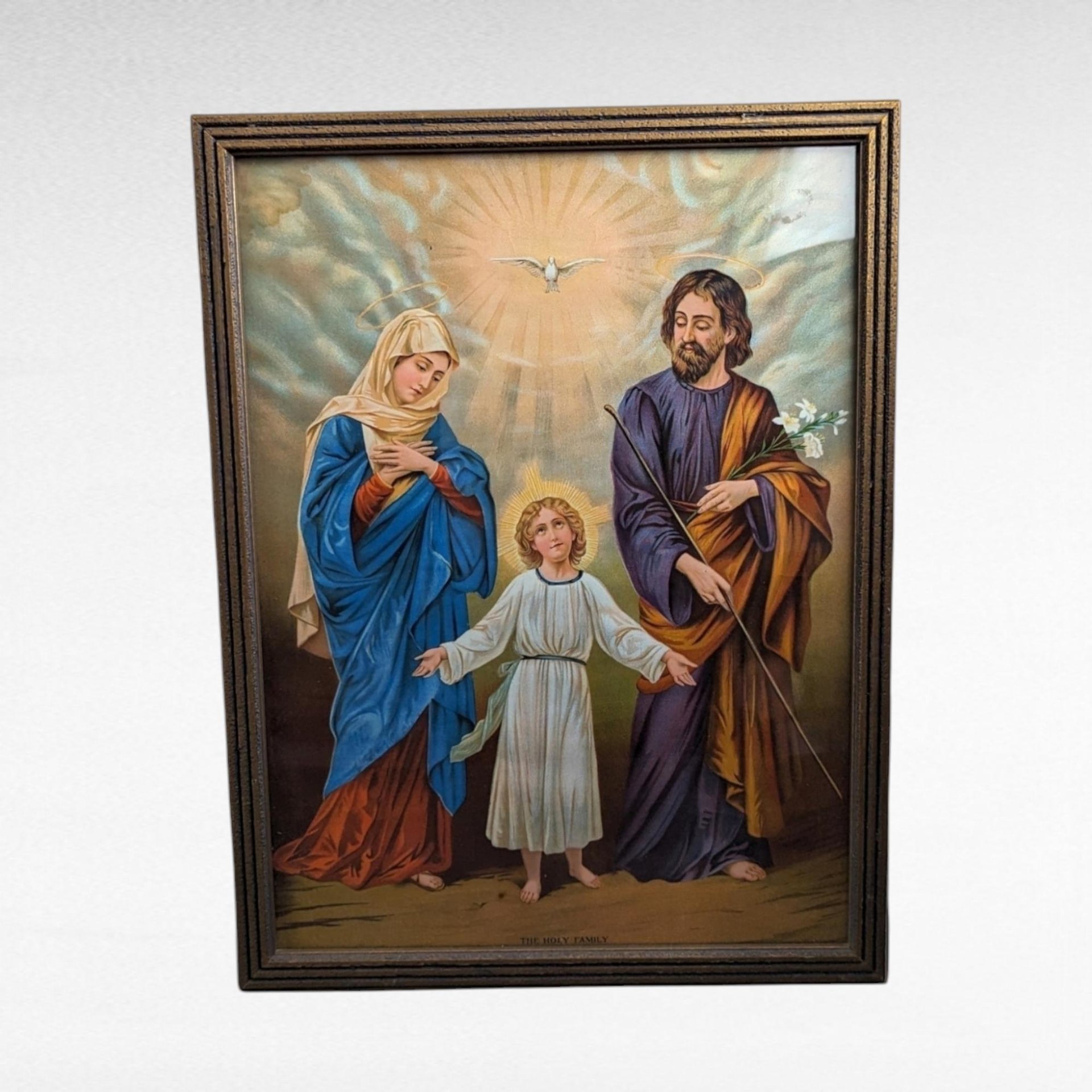 Vintage Framed Print Holy Family, Religious Wall Art, Catholic Home Decor, Gift for Grandparents, 17x13 Inch