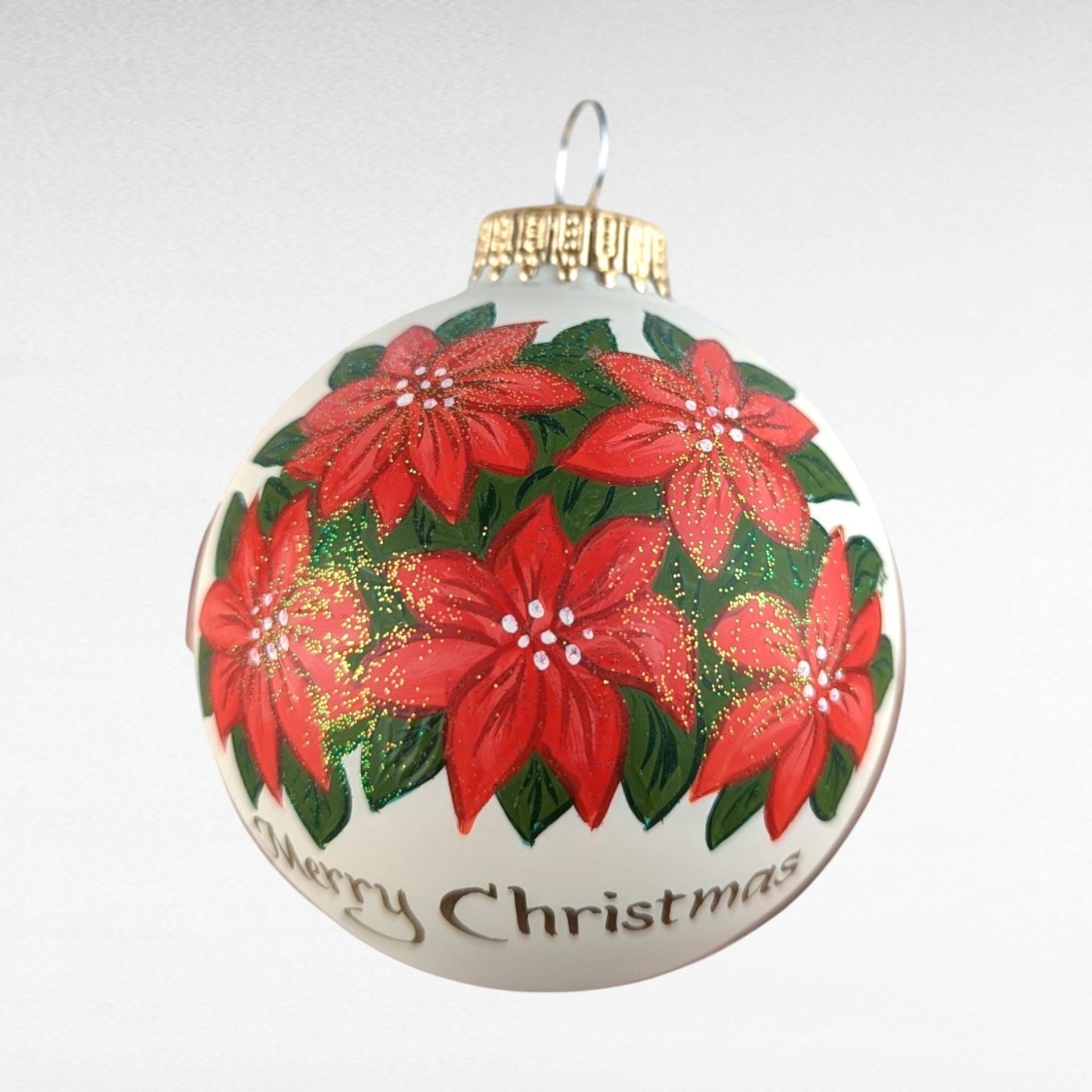 2001 Vaillancourt Folk Art Poinsettia Glass Ornament, Vintage Christmas Ornament, Hand-Painted, Holiday Decor, Collectible Ornament