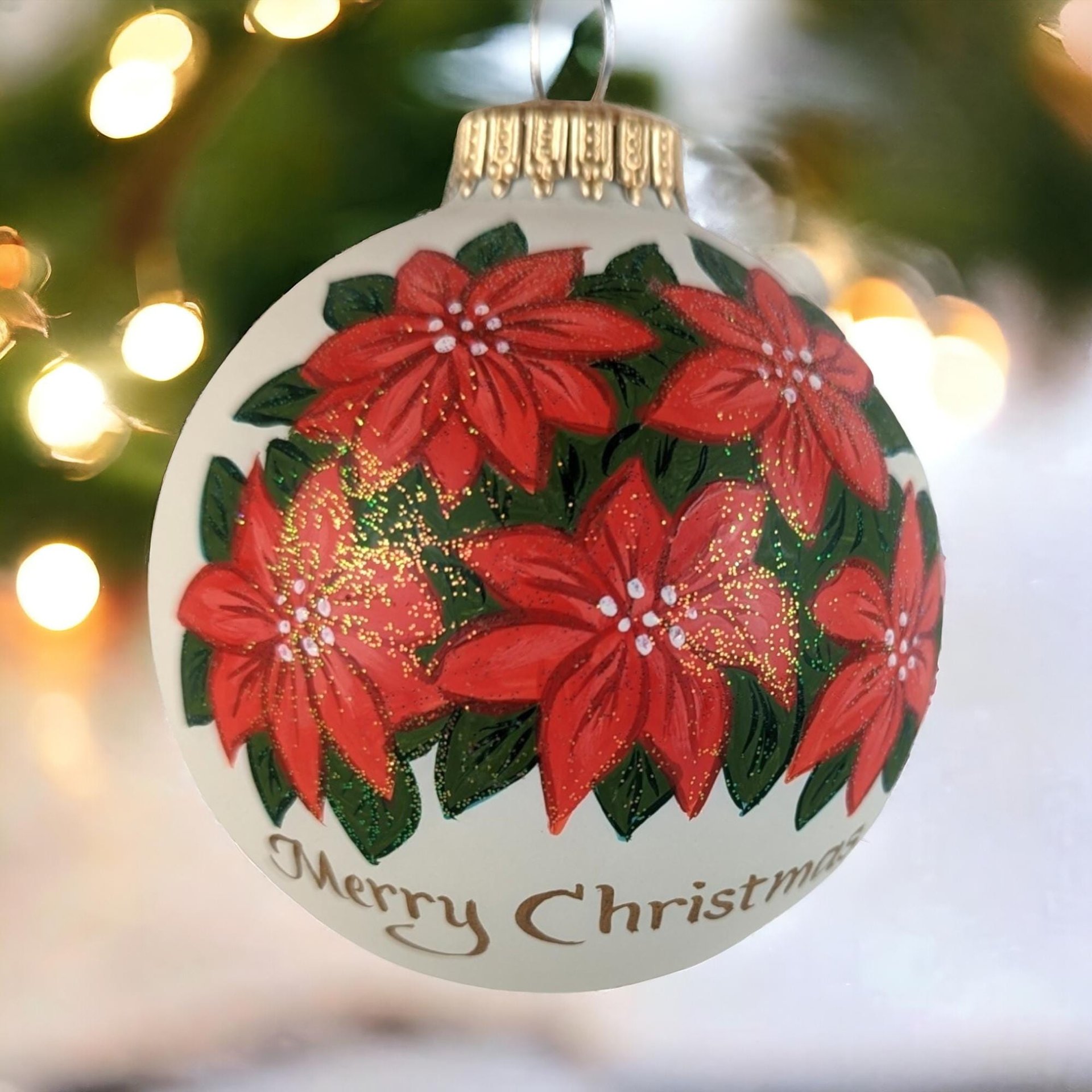 2001 Vaillancourt Folk Art Poinsettia Glass Ornament, Vintage Christmas Ornament, Hand-Painted, Holiday Decor, Collectible Ornament