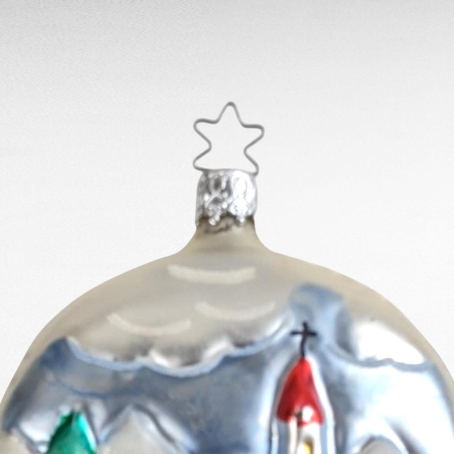 Vintage Blown Glass Ornament with Church Scene