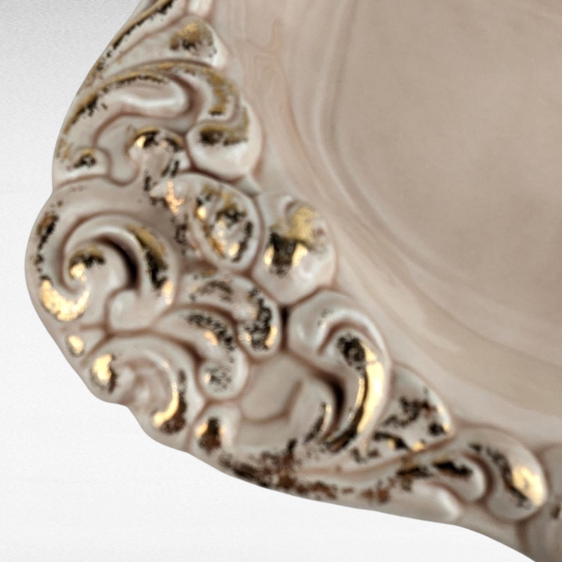 Vintage Pink Floraline Ceramic Ashtray - Florence Ceramics - Ornate Gold Trim - Mid-Century Modern Decor