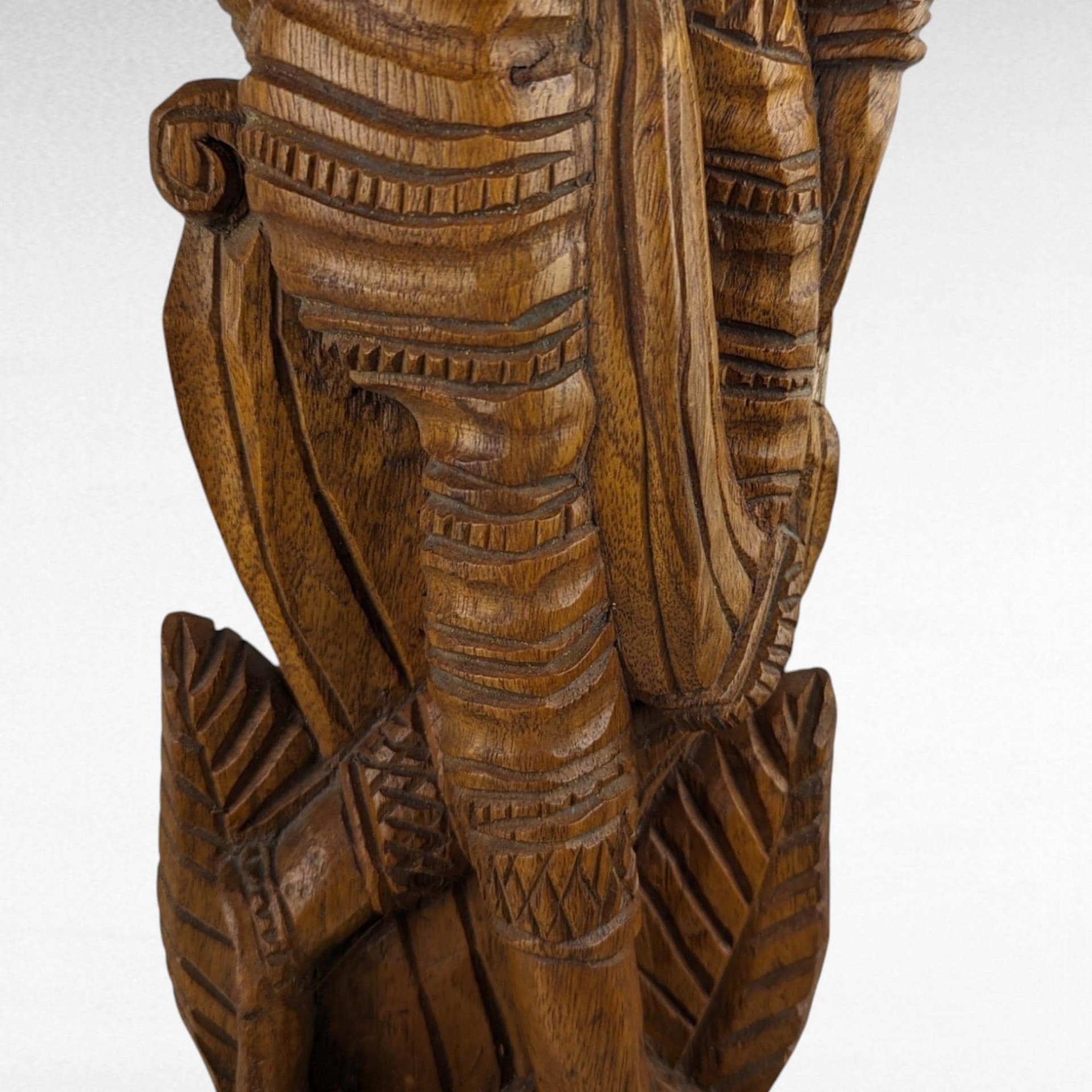 Vintage Hand-Carved Wooden Woman with Palm Frond Sculpture - 27" Tribal Art - Wood Statue - African Art