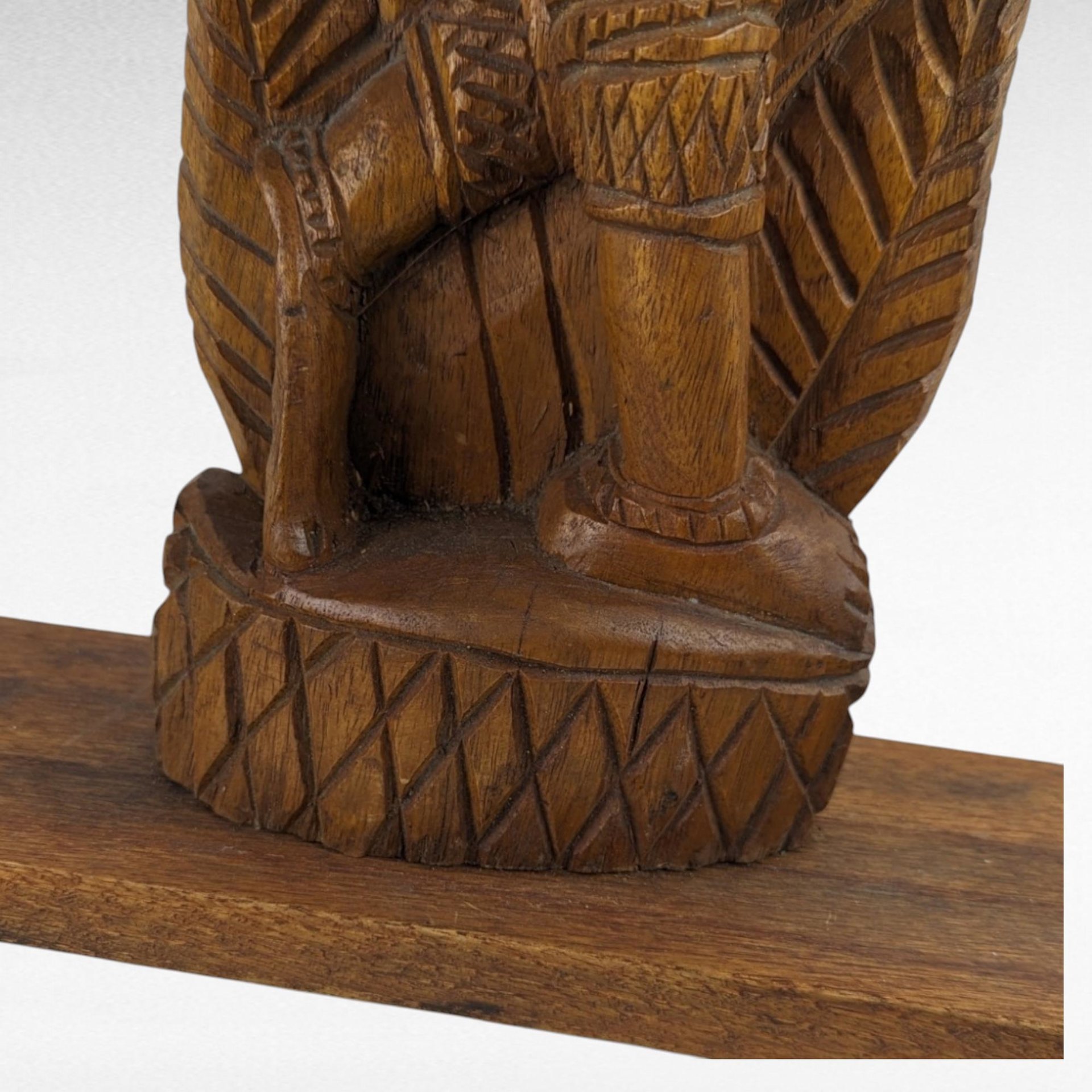 Vintage Hand-Carved Wooden Woman with Palm Frond Sculpture - 27" Tribal Art - Wood Statue - African Art