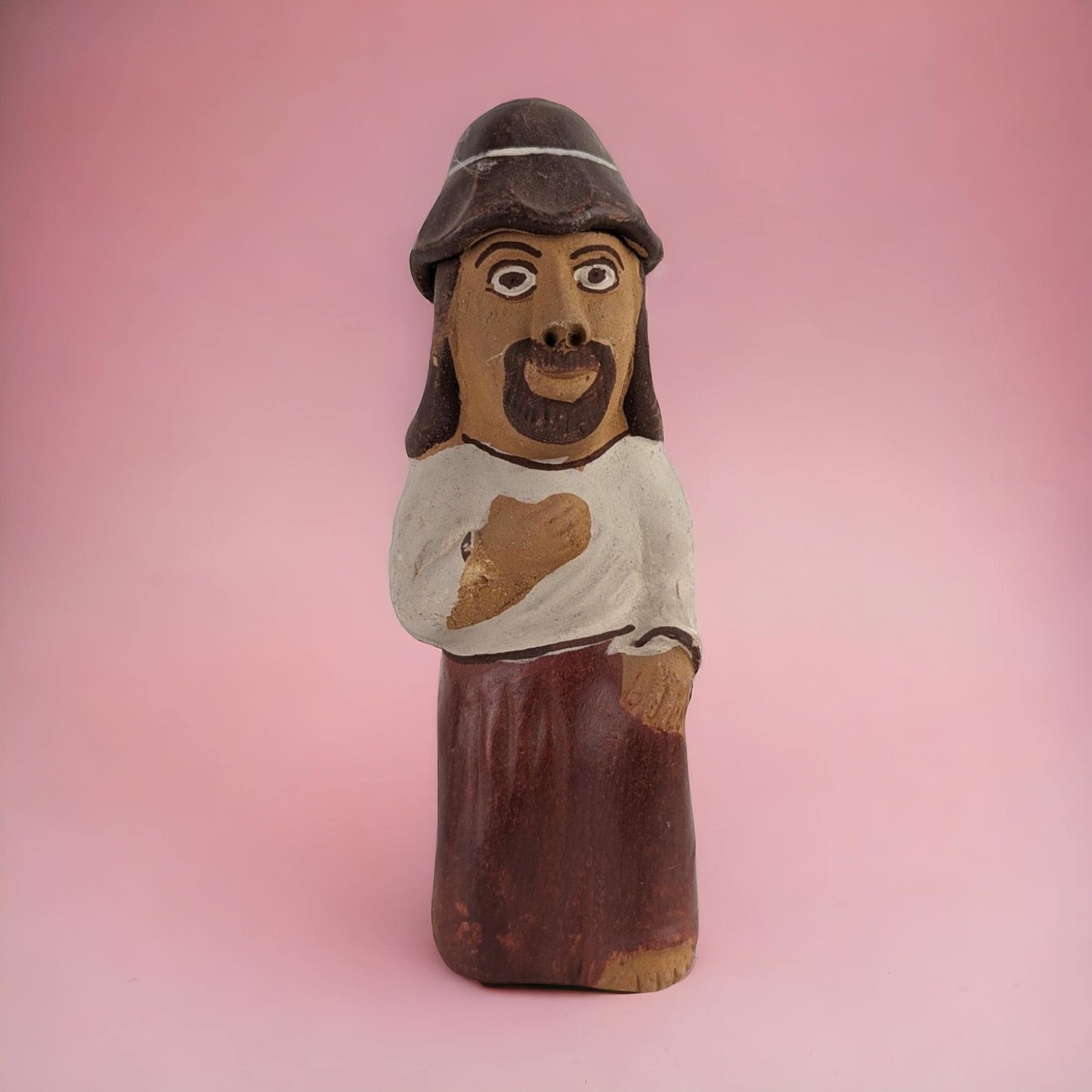Vintage Clay Man Whistle - Folk Art Whistle - Handmade Clay Figure - Unique Gift