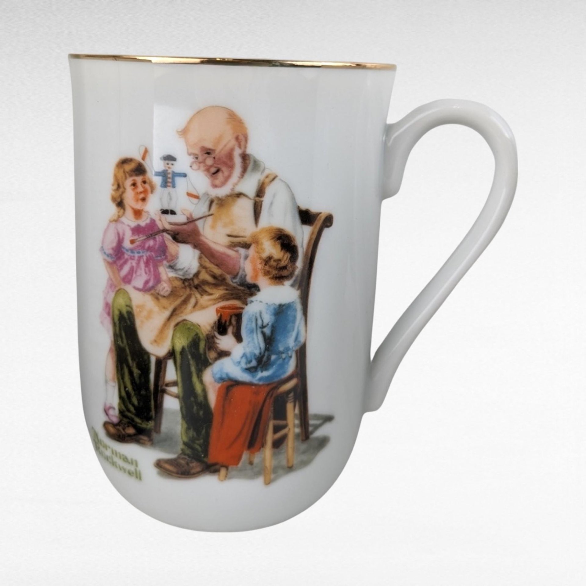 Vintage 1982 Norman Rockwell Mug Set | 4 Porcelain Coffee Mugs | 24k Gold Trim | Gift for Collectors
